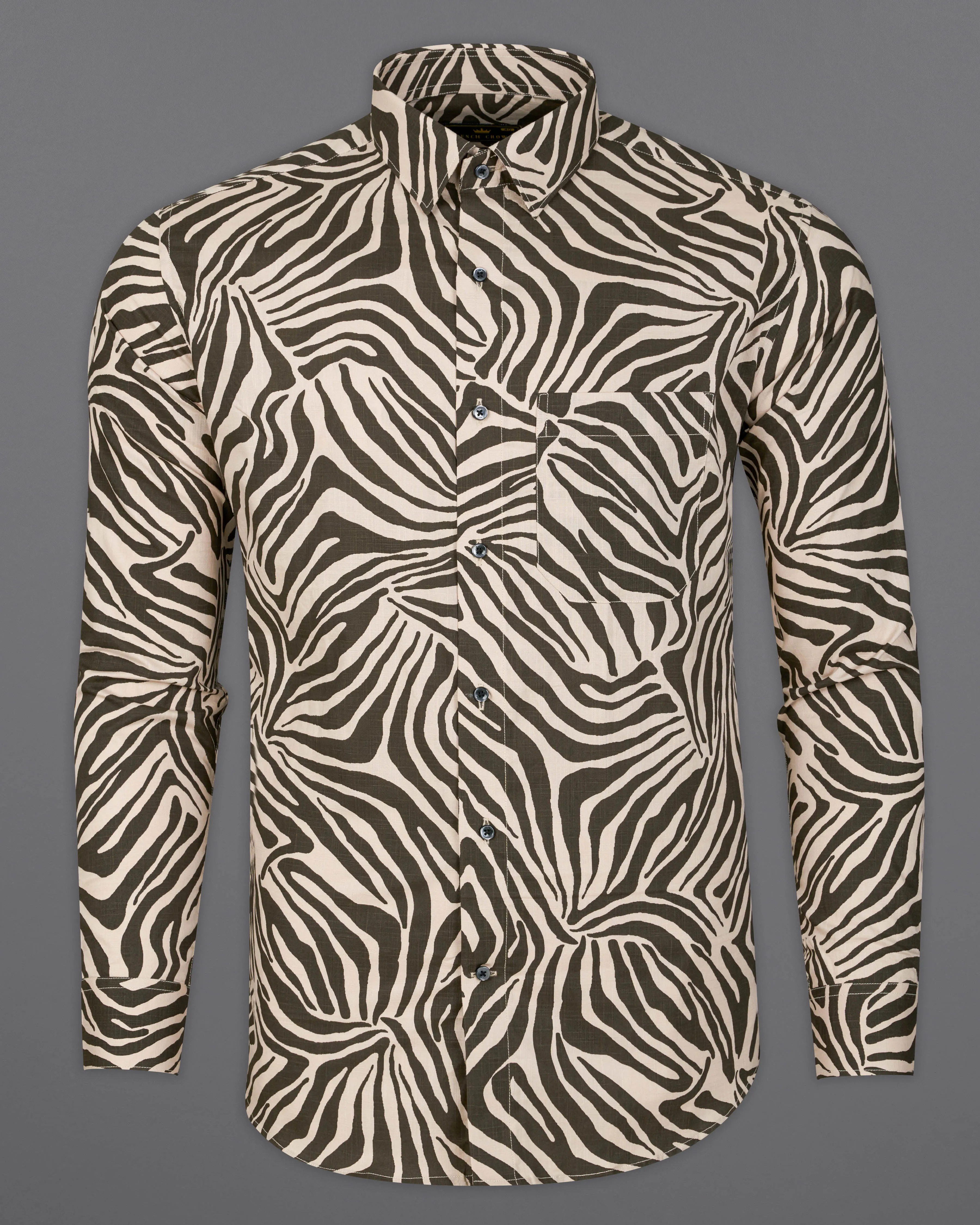 Gainsboro Beige with Armadillo Green Animal Printed Premium Cotton Shirt sold by French Crown product image thumbnail 5