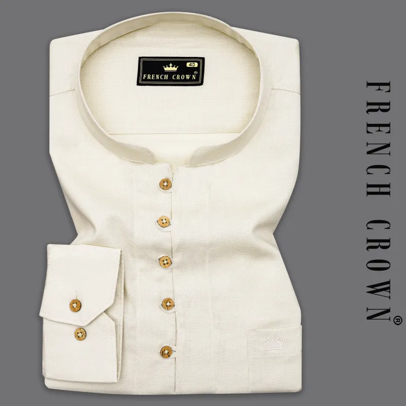 Eggshell Cream Dobby Textured Premium Giza Cotton Kurta Shirt sold by French Crown