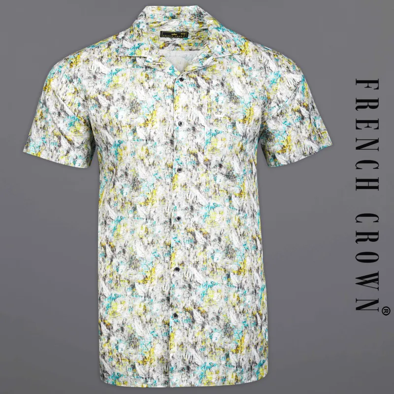 Eagle Gray and White Multicolour Printed Luxurious Linen Shirt sold by French Crown