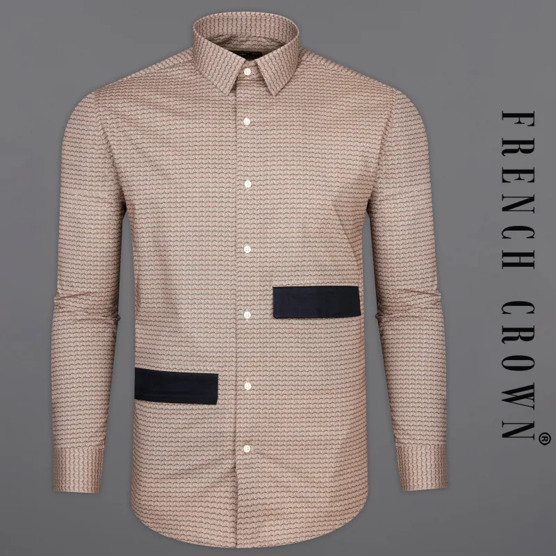 Cosmos Peach with Ferra Brown Geometric Pattern Royal Oxford Designer Shirt sold by French Crown