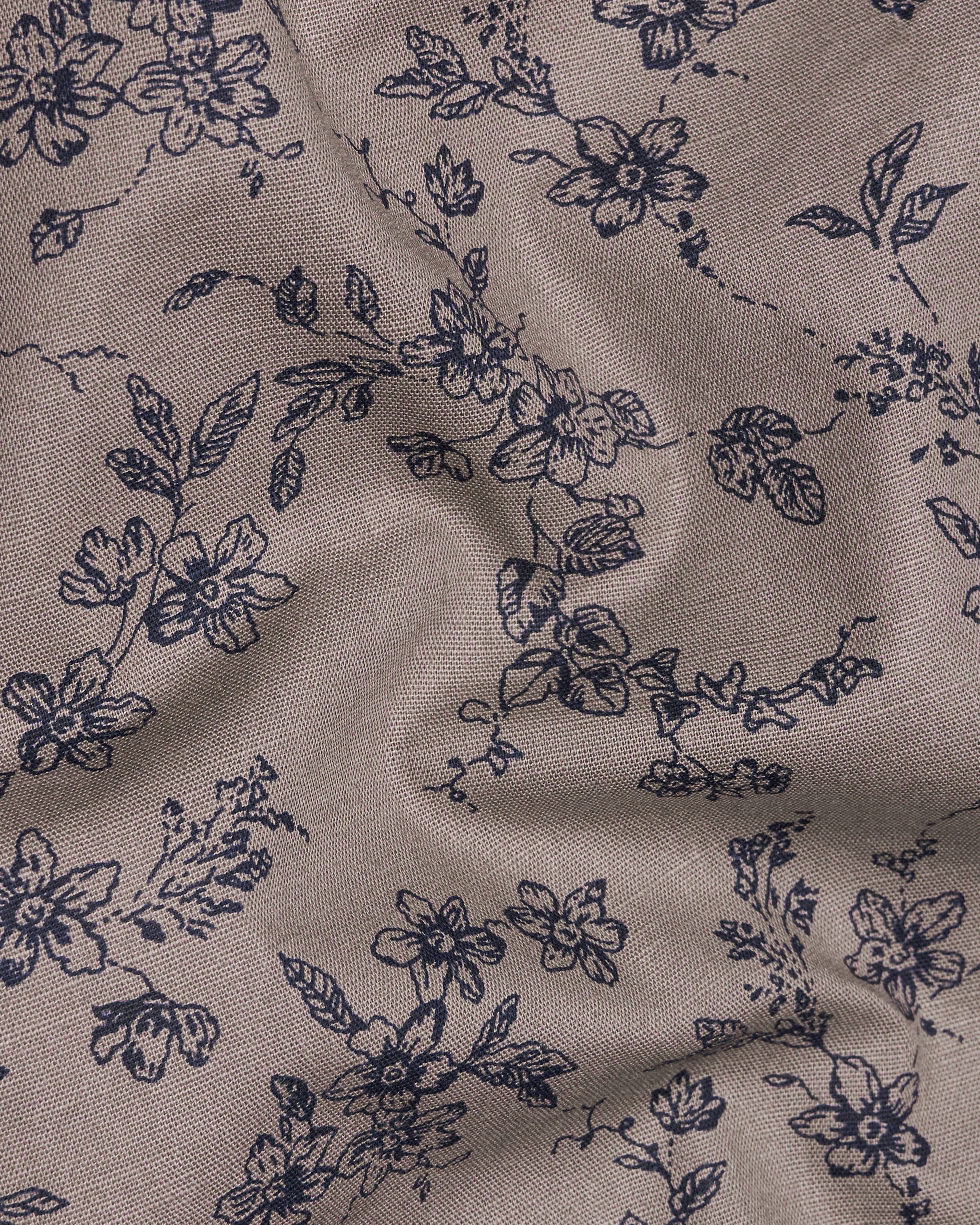 Cinereous Brown Ditsy Textured Luxurious Linen Cuban Collar Shirt sold by French Crown product image thumbnail 3