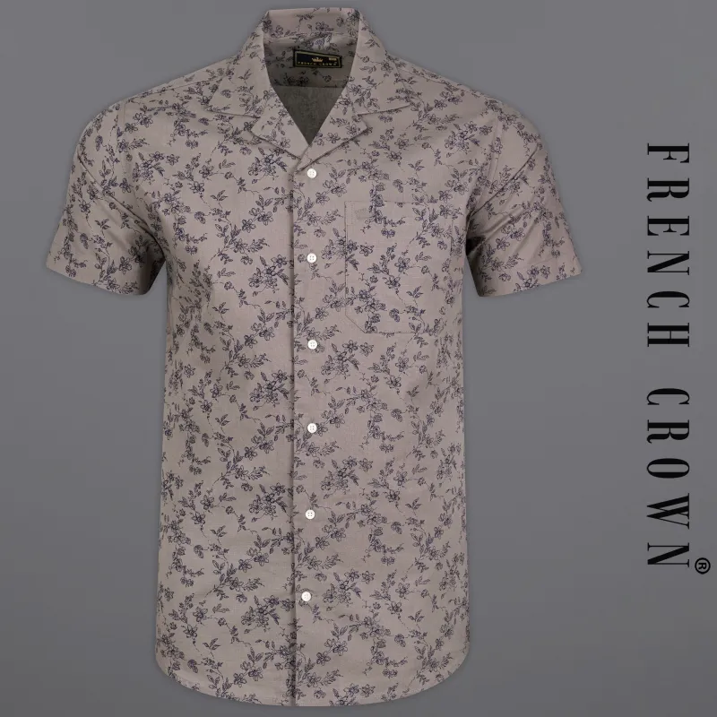 Cinereous Brown Ditsy Textured Luxurious Linen Cuban Collar Shirt sold by French Crown