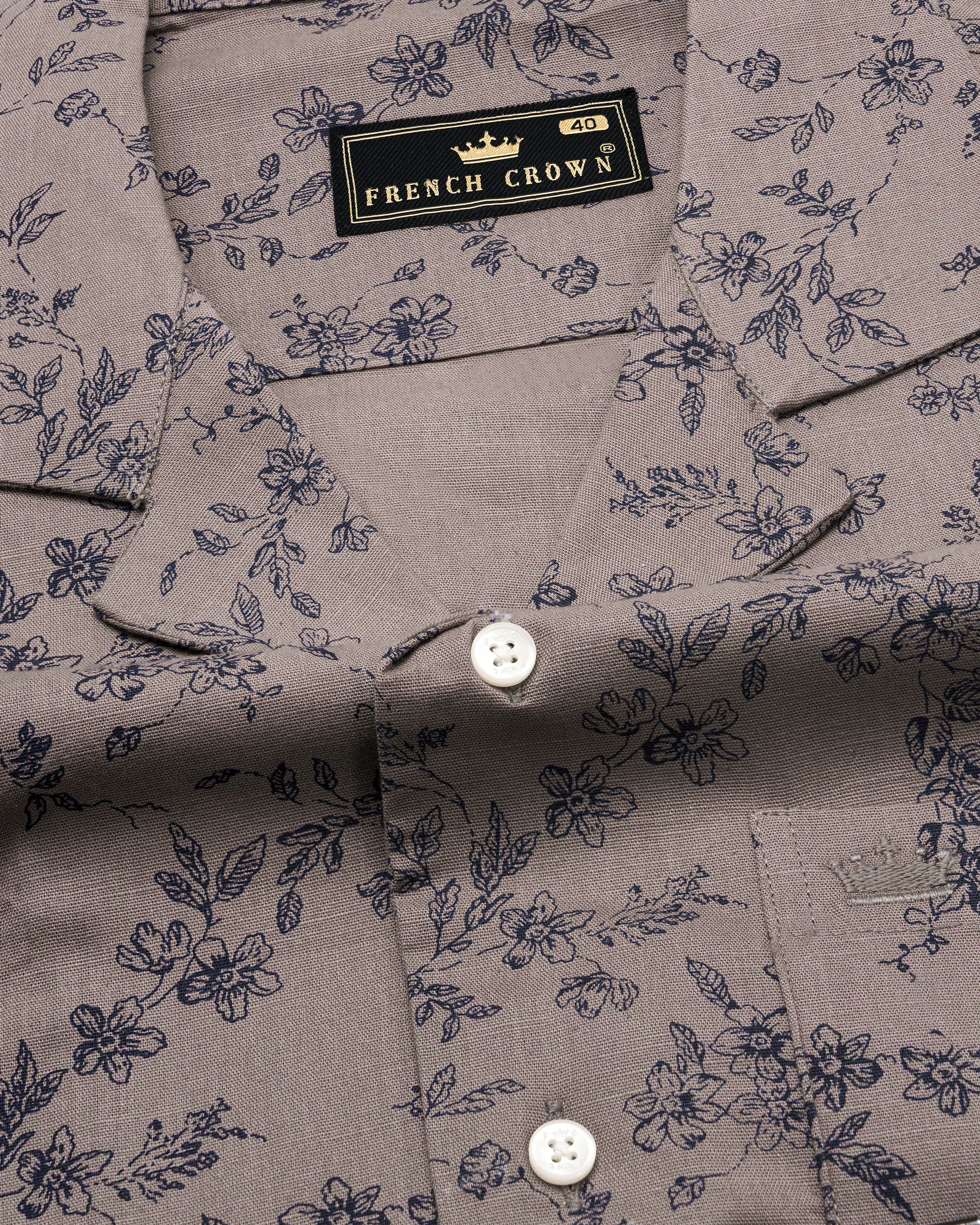 Cinereous Brown Ditsy Textured Luxurious Linen Cuban Collar Shirt sold by French Crown product image thumbnail 4