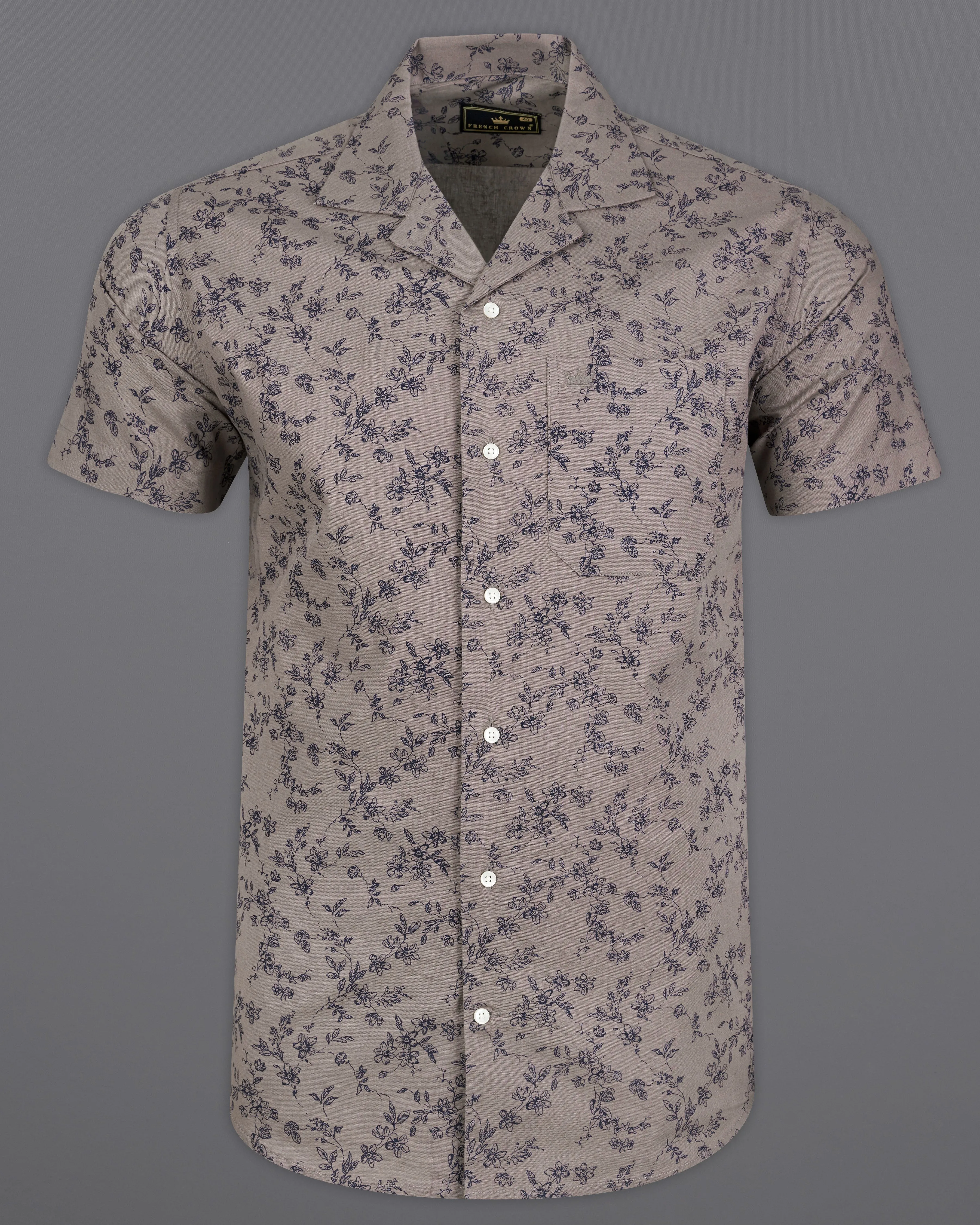 Cinereous Brown Ditsy Textured Luxurious Linen Cuban Collar Shirt sold by French Crown product image thumbnail 2