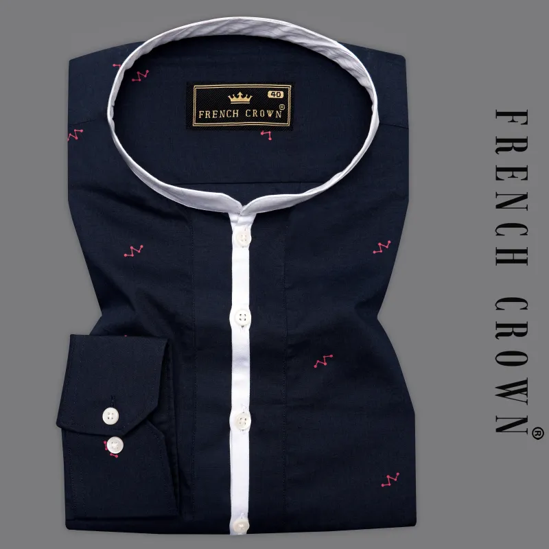 Cinder Blue with White Collar Premium Cotton Kurta Shirt sold by French Crown