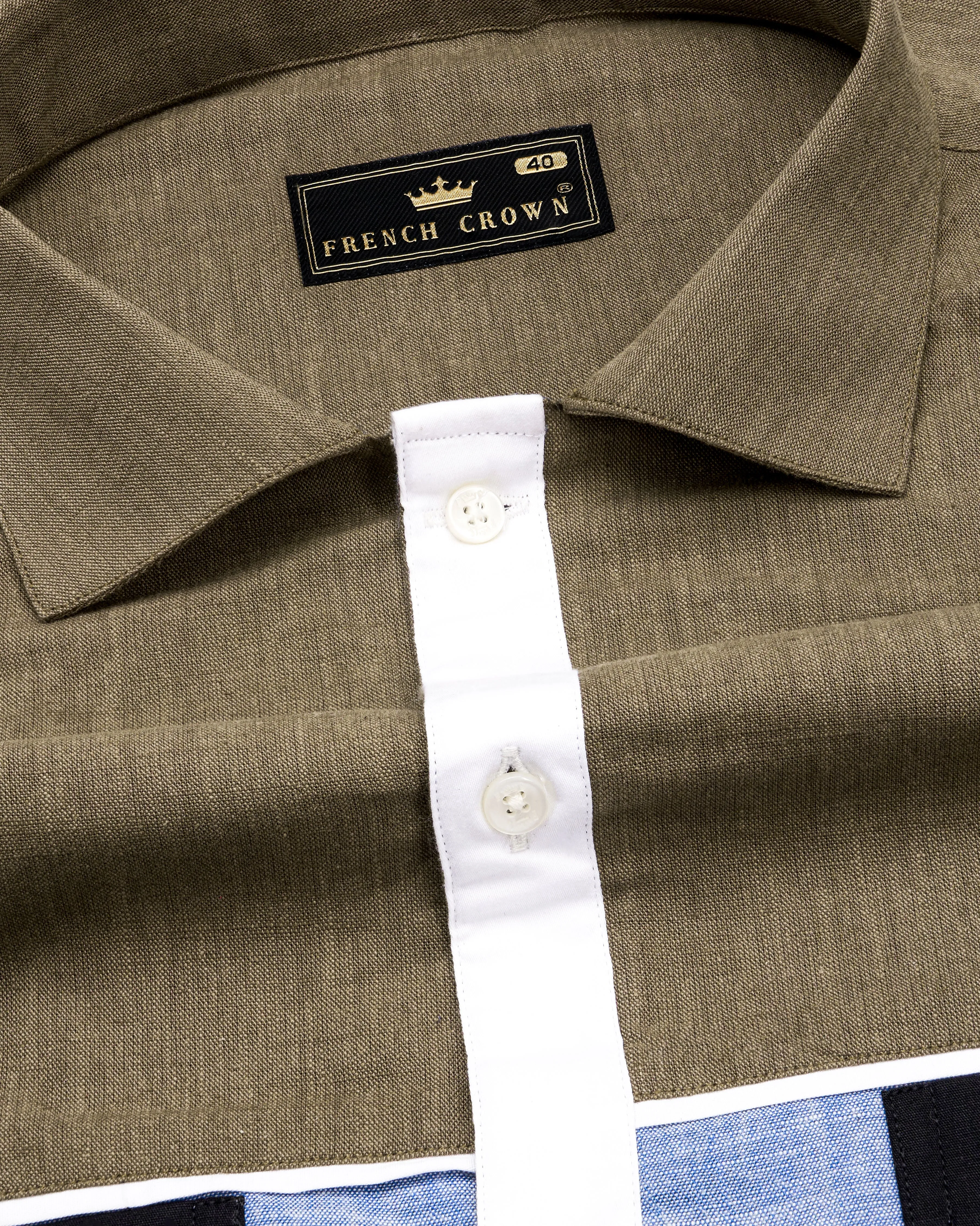 Carolina Blue with Brown and Black Luxurious Linen Designer Shirt sold by French Crown product image thumbnail 4