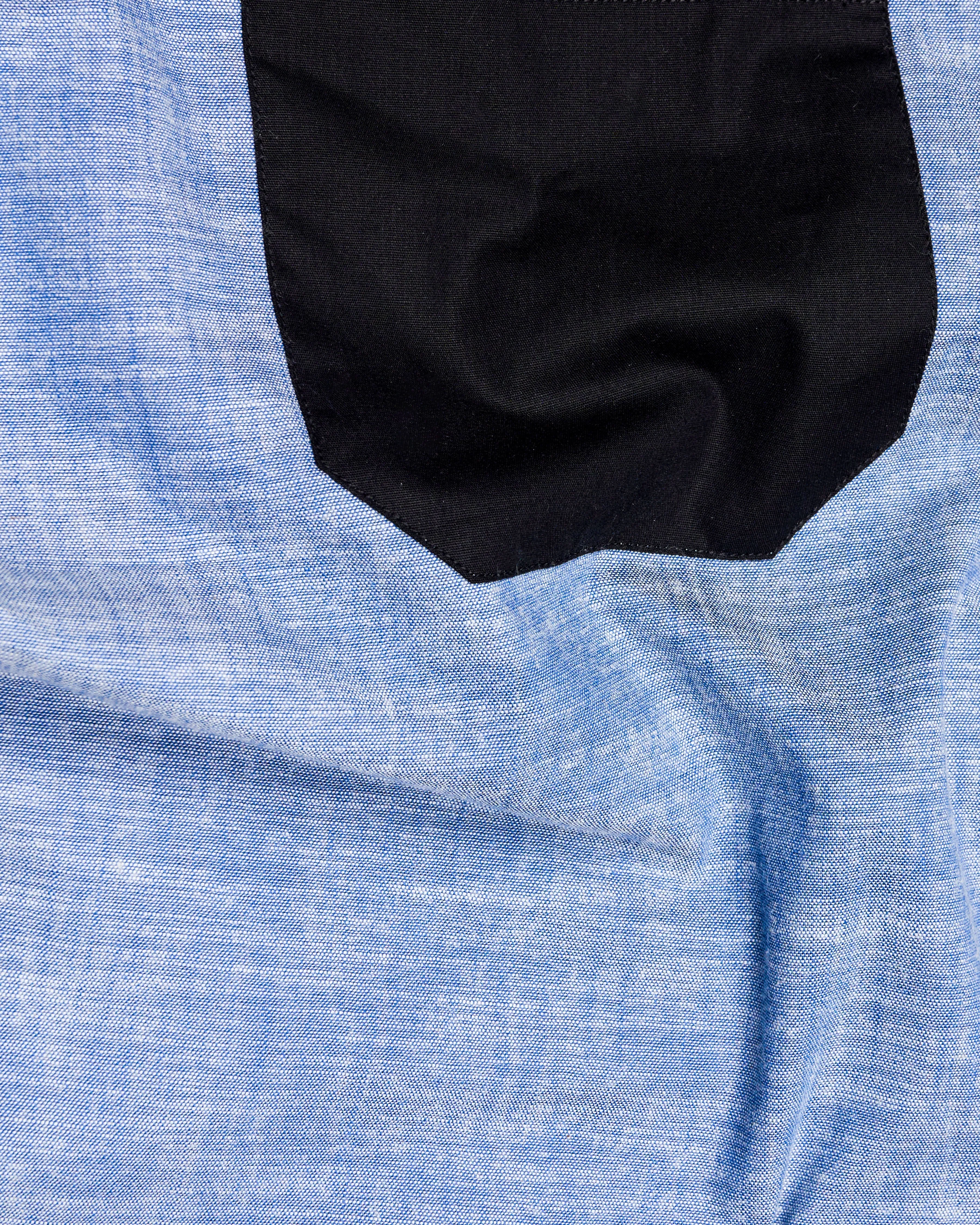 Carolina Blue with Brown and Black Luxurious Linen Designer Shirt sold by French Crown product image thumbnail 3