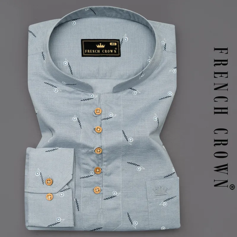 Cadet Gray Luxurious Linen Textured Kurta Shirt sold by French Crown