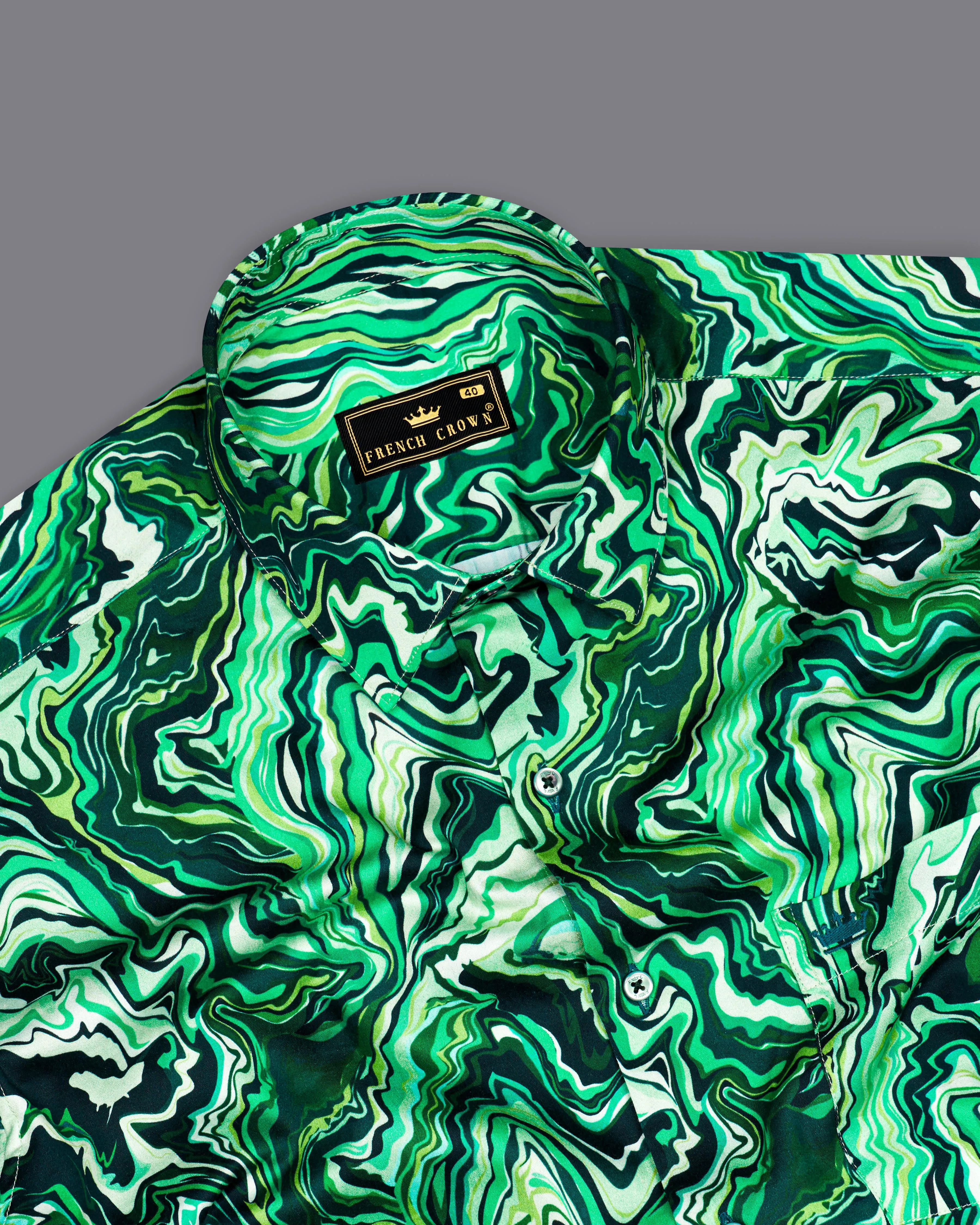 Burnham Green with Seafoam Green Multicolour Printed Super Soft Premium Cotton Shirt sold by French Crown product image thumbnail 4