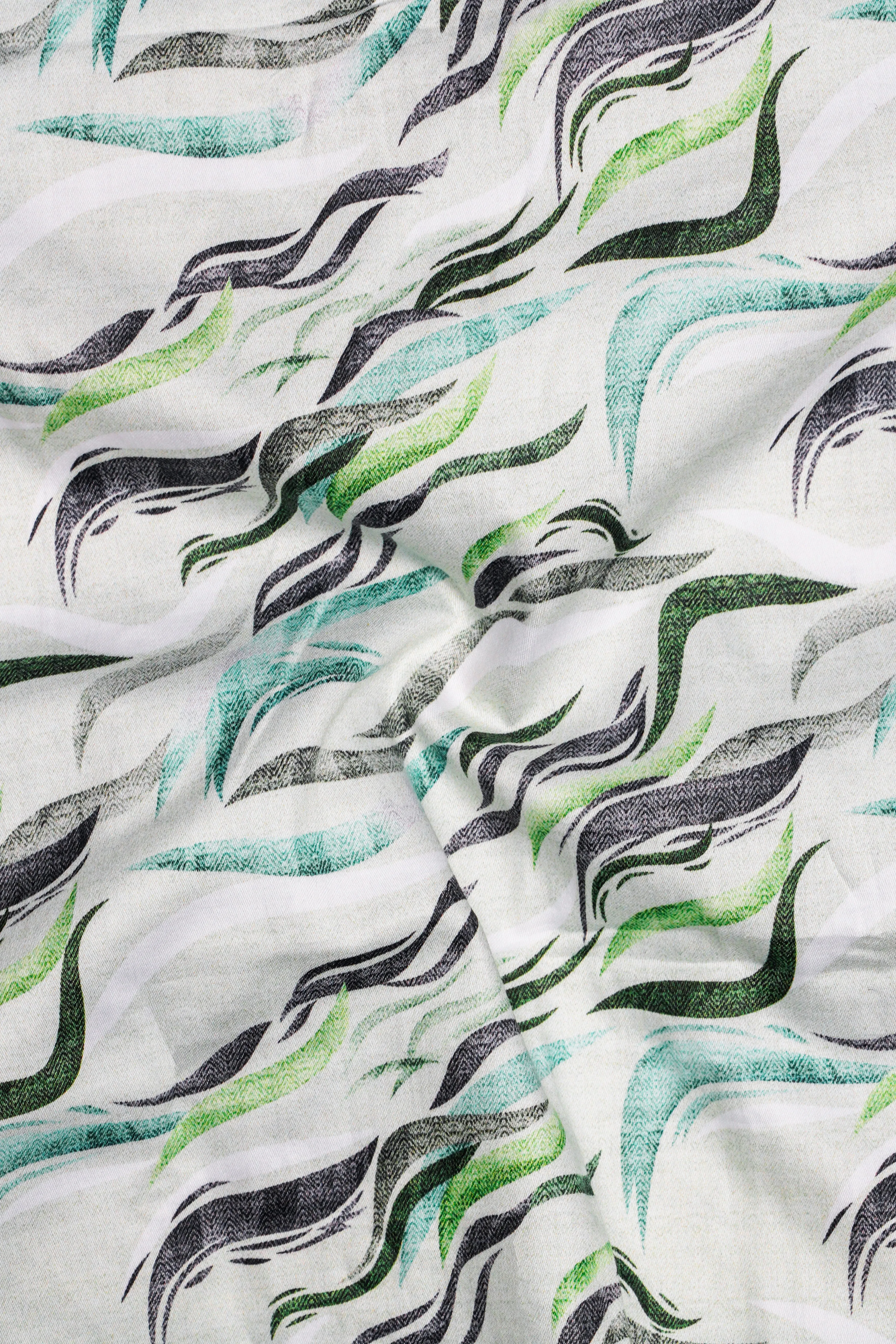 Bright White with Casper Blue and Pistachio Green Printed Super Soft Premium Cotton Kurta Shirt sold by French Crown product image thumbnail 3