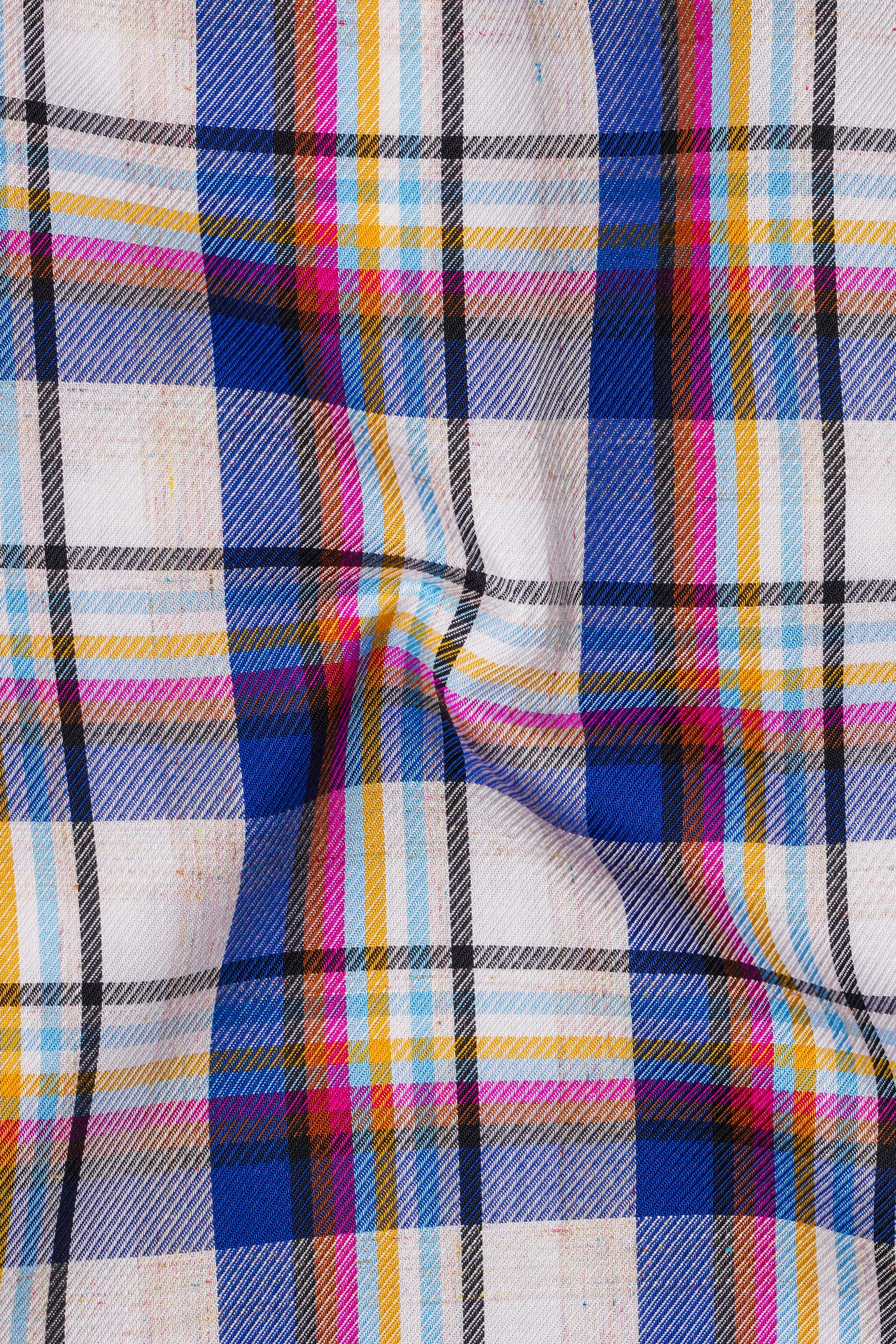 Bright White with Black and Cobalt Blue Checkered Super Soft Premium Cotton Designer Shirt sold by French Crown product image thumbnail 3