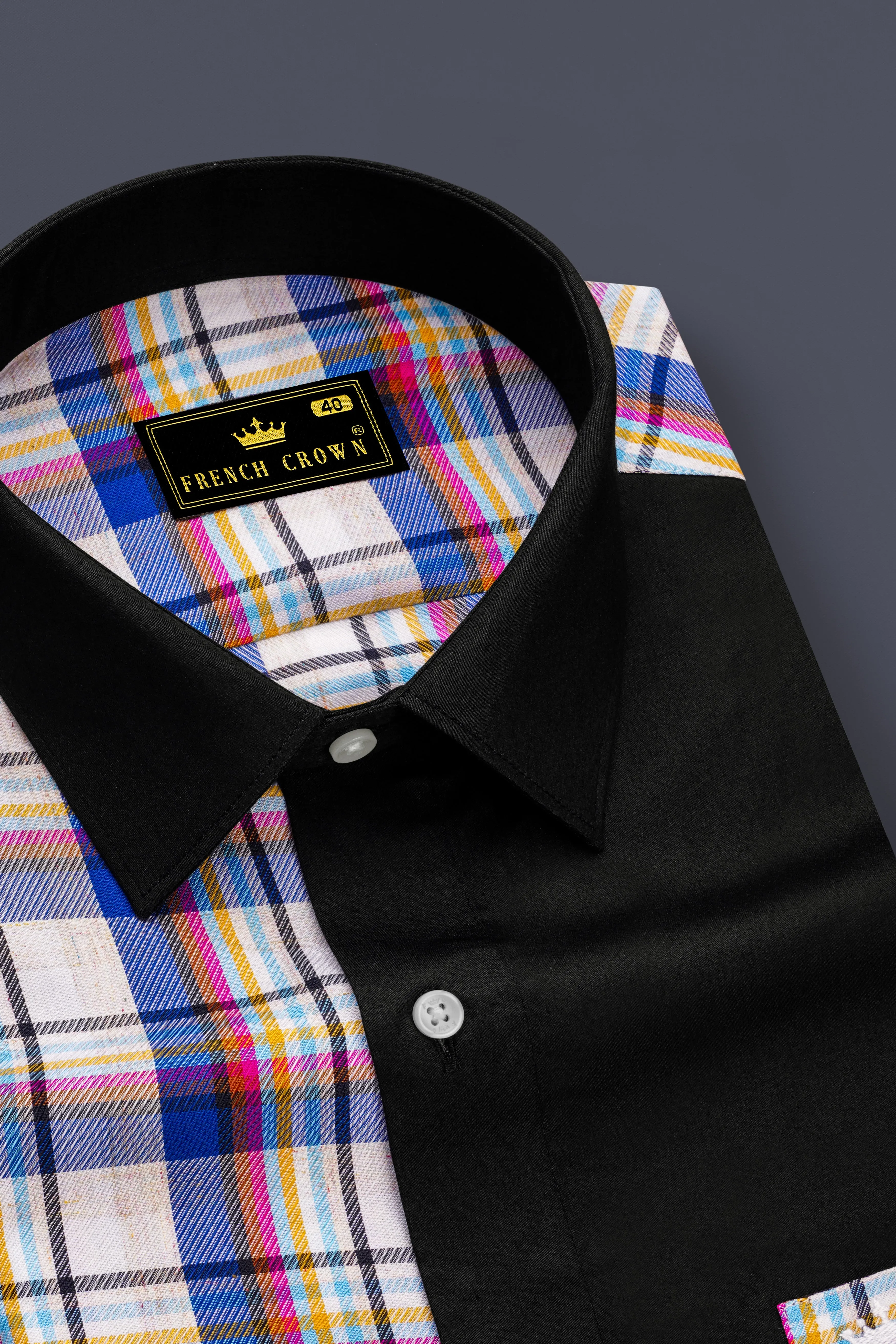 Bright White with Black and Cobalt Blue Checkered Super Soft Premium Cotton Designer Shirt sold by French Crown product image thumbnail 4