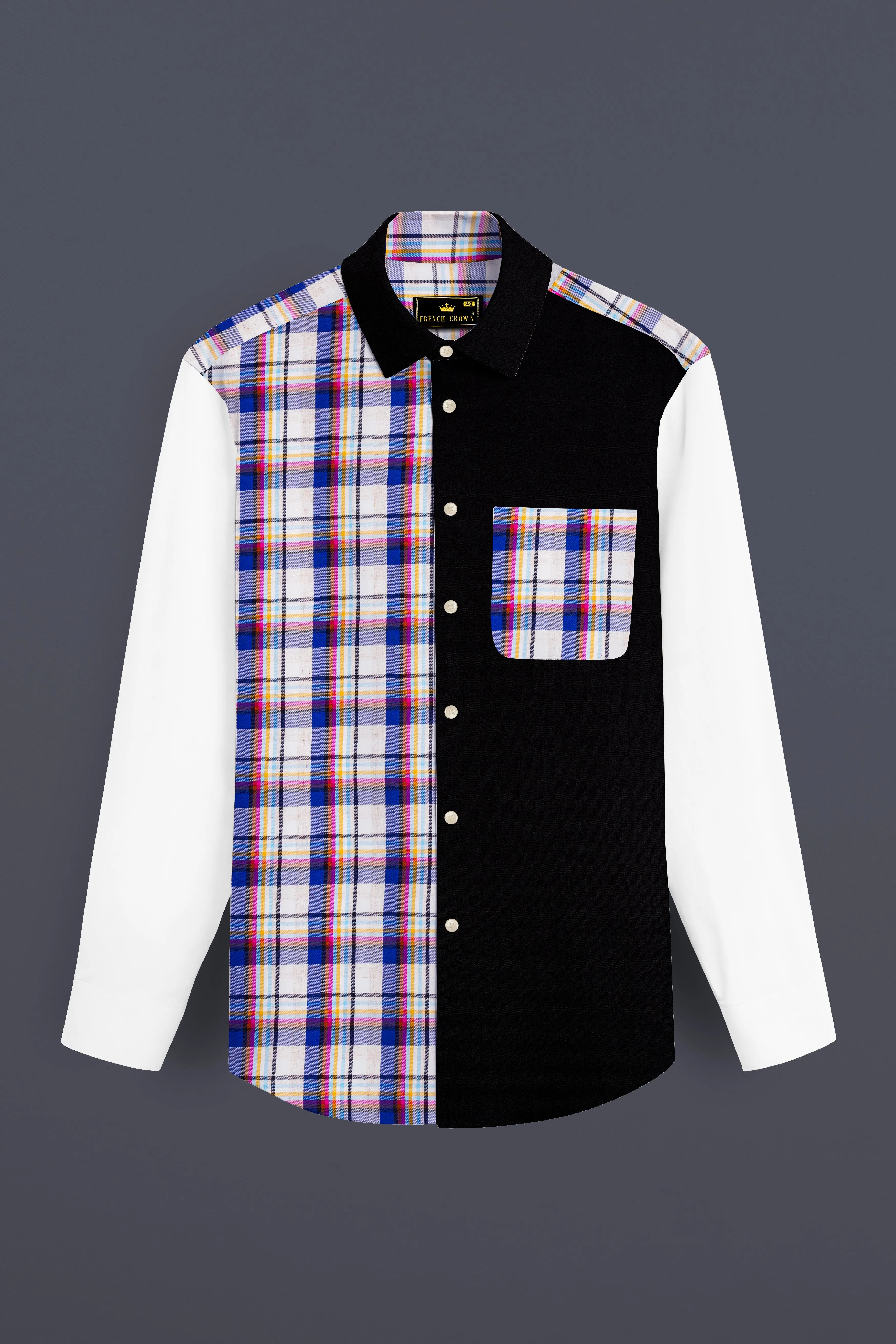 Bright White with Black and Cobalt Blue Checkered Super Soft Premium Cotton Designer Shirt sold by French Crown product image thumbnail 2