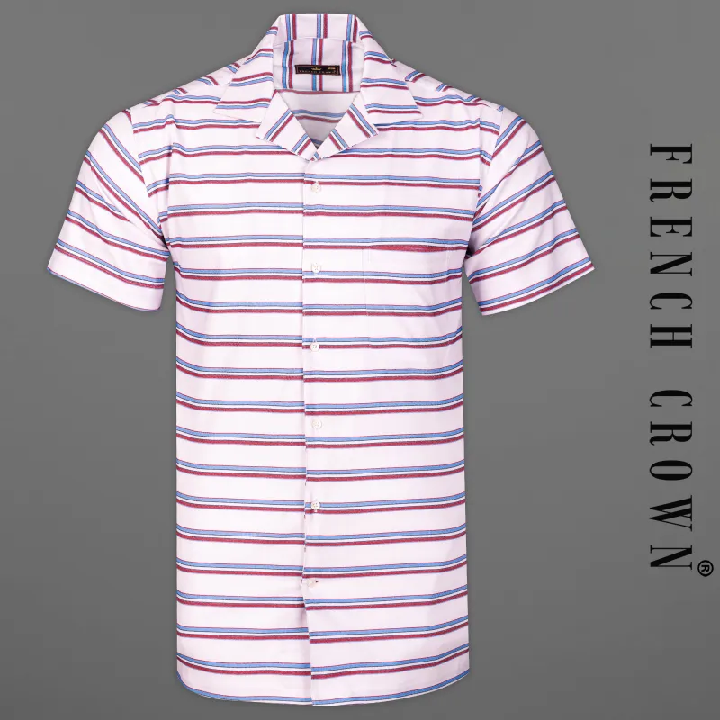 Bright White Multicolour Twill Striped Premium Cotton Half Sleeves Shirt sold by French Crown