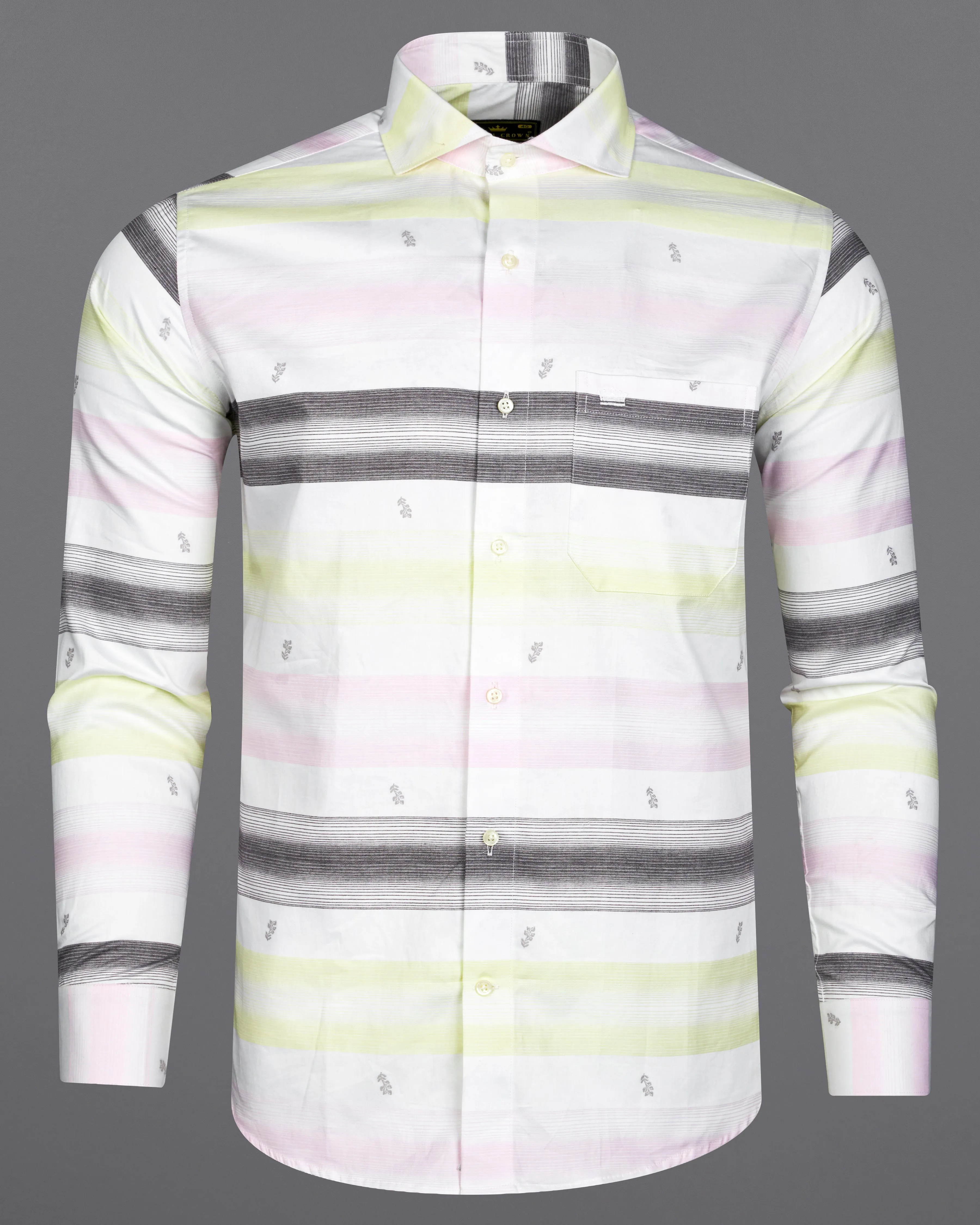 Bright White and Tundora Black with Platinum Pink Jacquard Textured Premium Giza Cotton Shirt sold by French Crown product image thumbnail 5