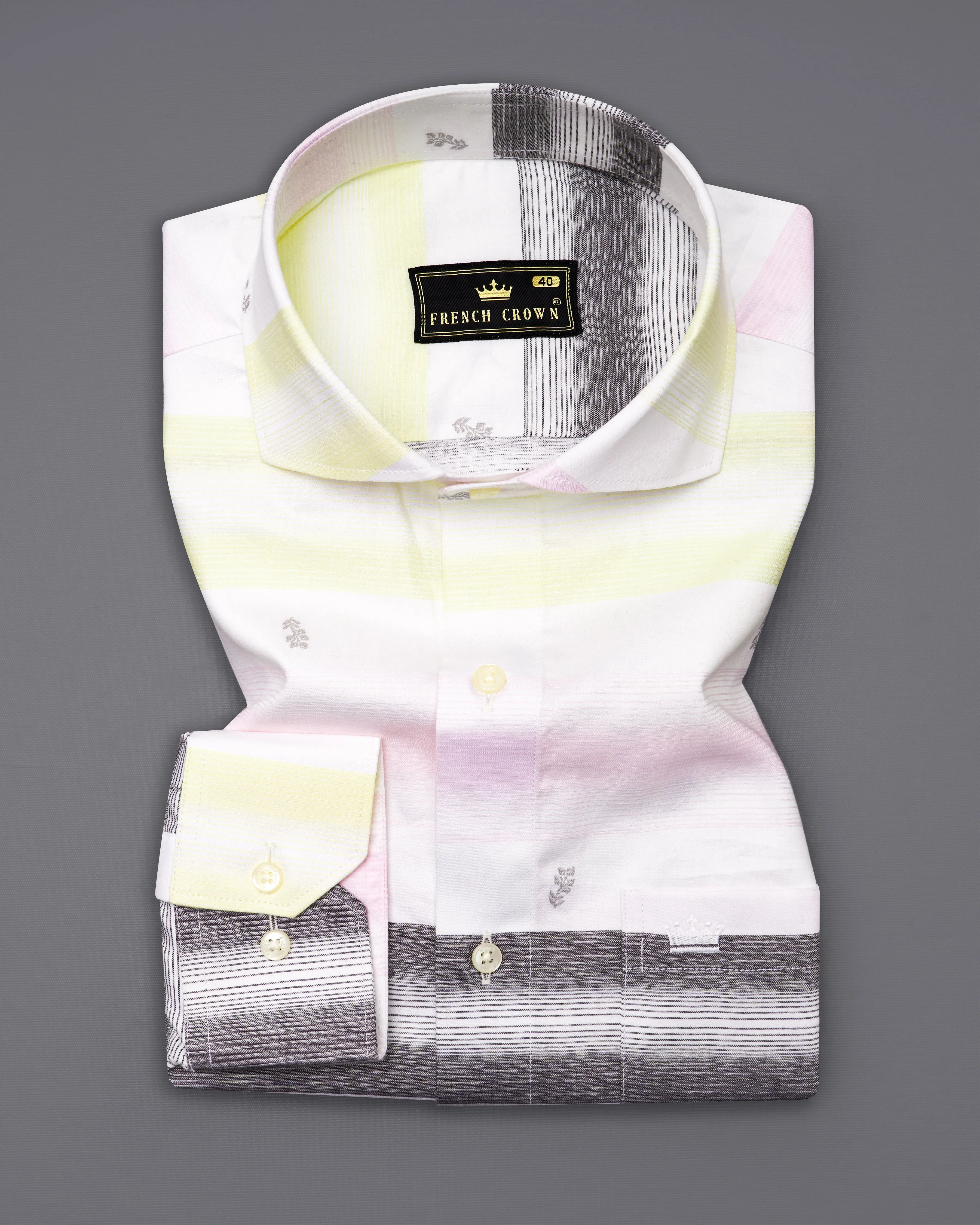 Bright White and Tundora Black with Platinum Pink Jacquard Textured Premium Giza Cotton Shirt sold by French Crown product image thumbnail 3