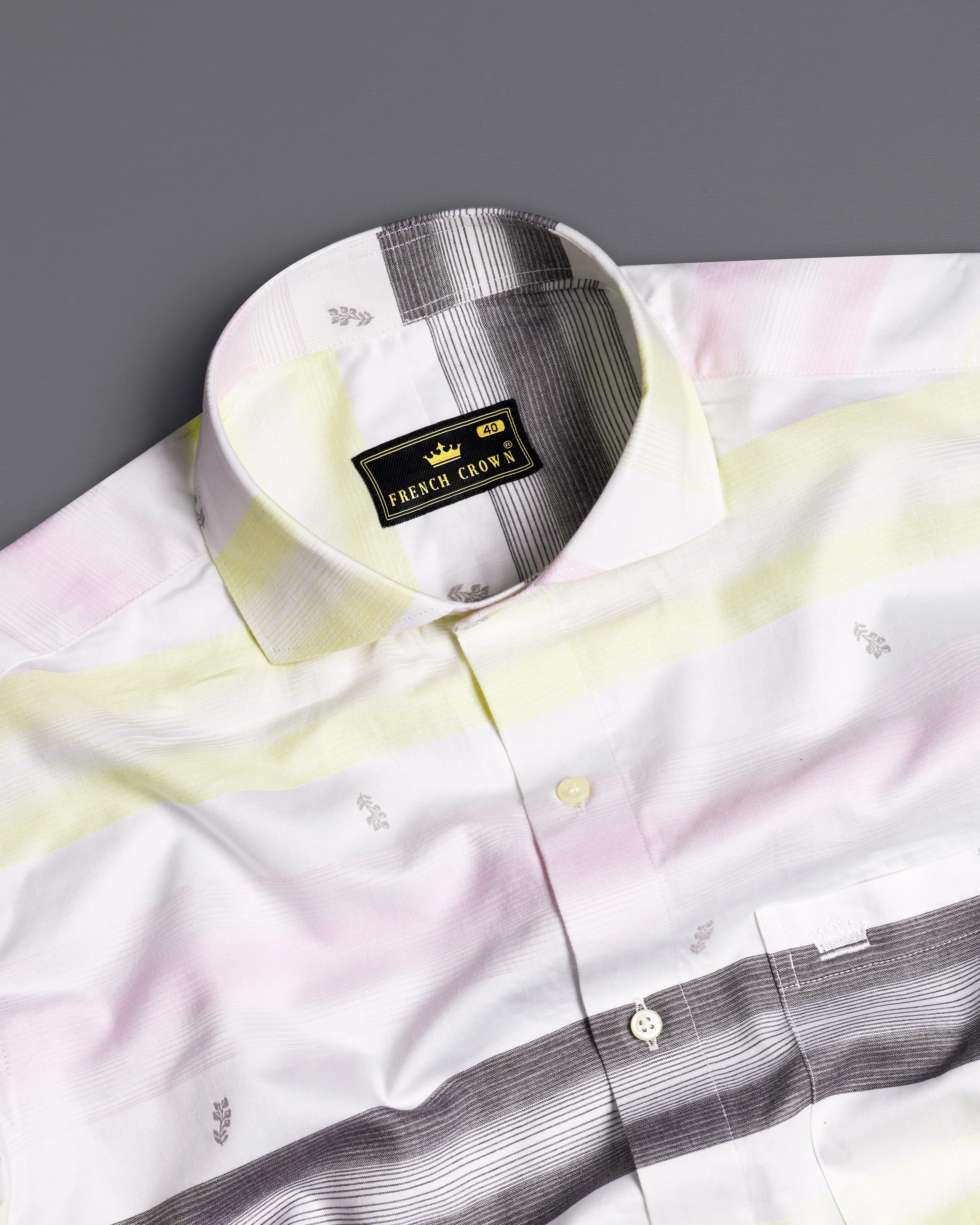 Bright White and Tundora Black with Platinum Pink Jacquard Textured Premium Giza Cotton Shirt sold by French Crown product image thumbnail 4
