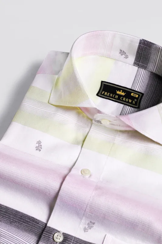 Bright White and Tundora Black with Platinum Pink Jacquard Textured Premium Giza Cotton Shirt sold by French Crown