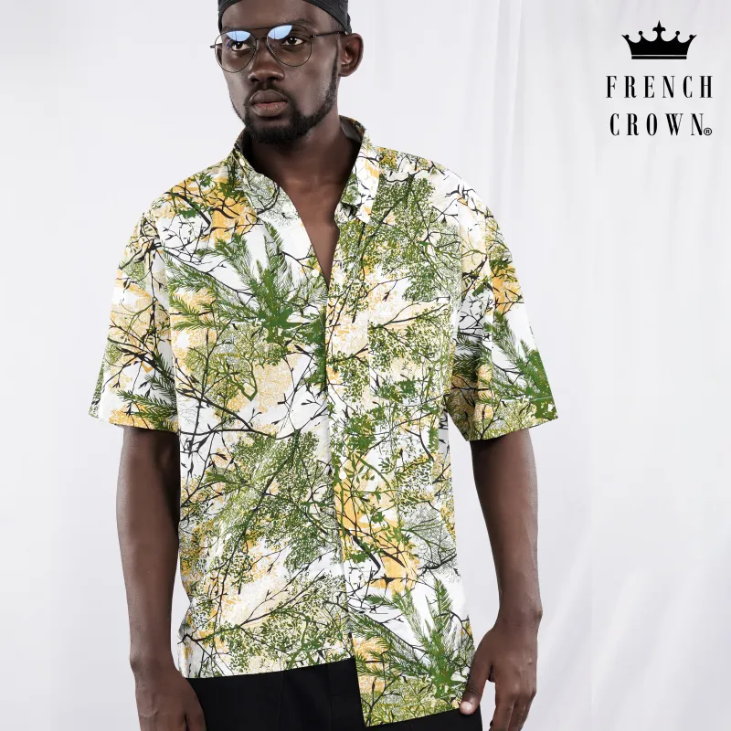 Bright White and Killarney Green Printed Lightweight Oversized Premium Cotton Shirt sold by French Crown