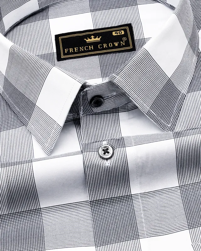 Bright White and Black Twill Checkered Premium Cotton Shirt sold by French Crown