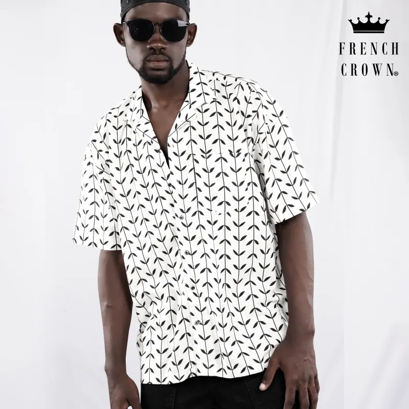 Bright White and Black Printed Lightweight Oversized Premium Cotton Shirt sold by French Crown