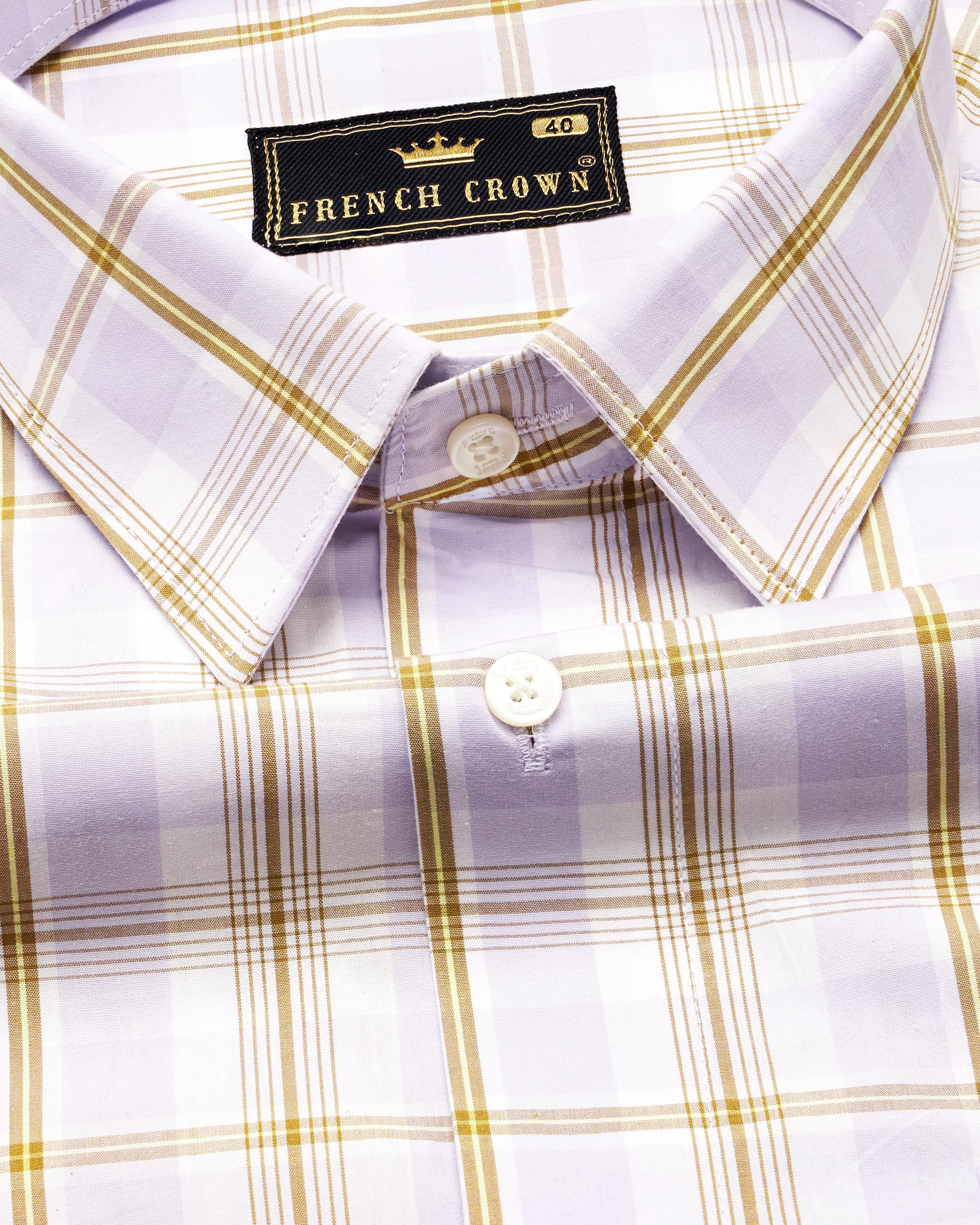 Amour Lavender with Leather Brown Checkered Floral Embroidered Premium Cotton Designer Shirt sold by French Crown product image thumbnail 5