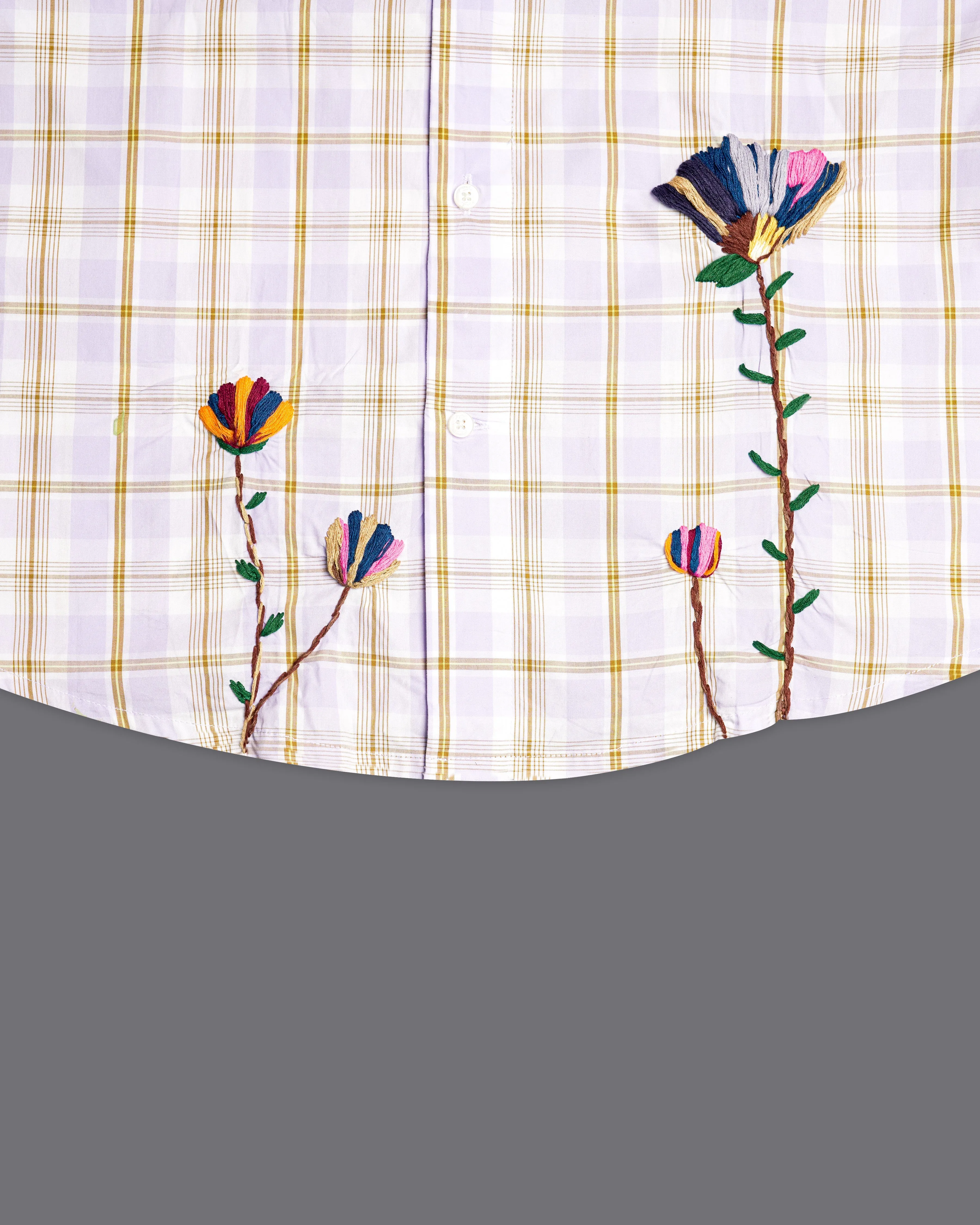 Amour Lavender with Leather Brown Checkered Floral Embroidered Premium Cotton Designer Shirt sold by French Crown product image thumbnail 3