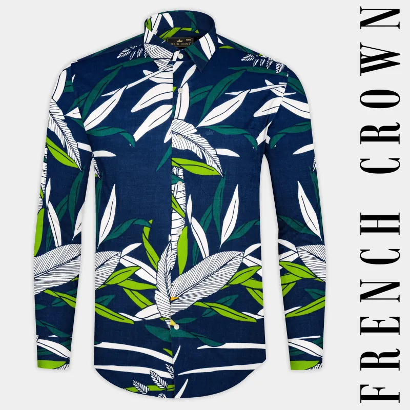 Blue Multicolour Tropical Printed Premium Cotton Shirt sold by French Crown