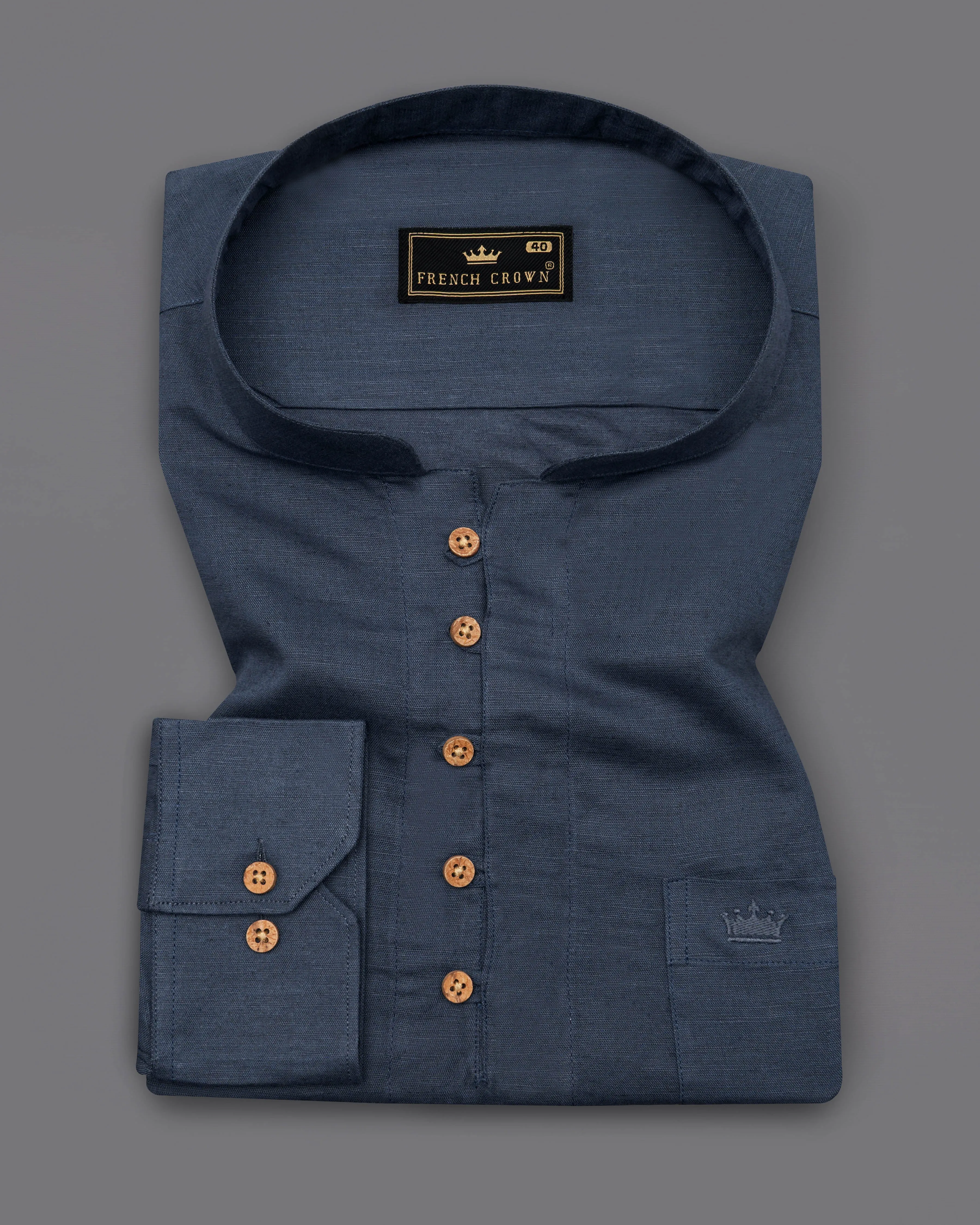 Tuna Blue Luxurious Linen Kurta Shirt sold by French Crown product image thumbnail 2