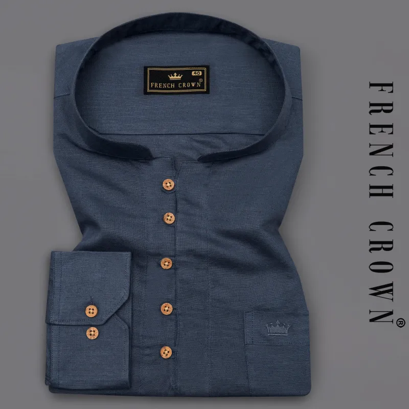 Tuna Blue Luxurious Linen Kurta Shirt sold by French Crown