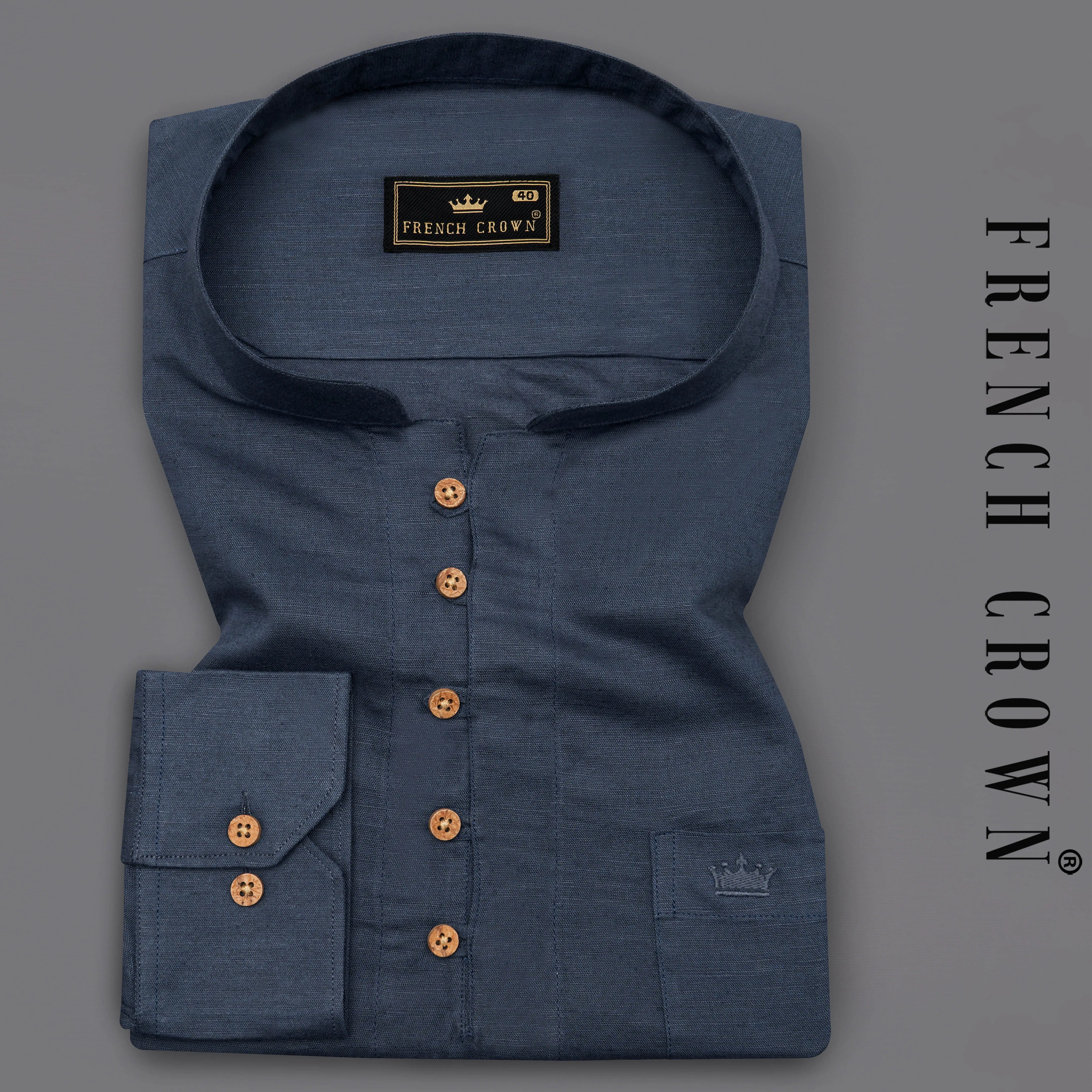 Tuna Blue Luxurious Linen Kurta Shirt sold by French Crown
