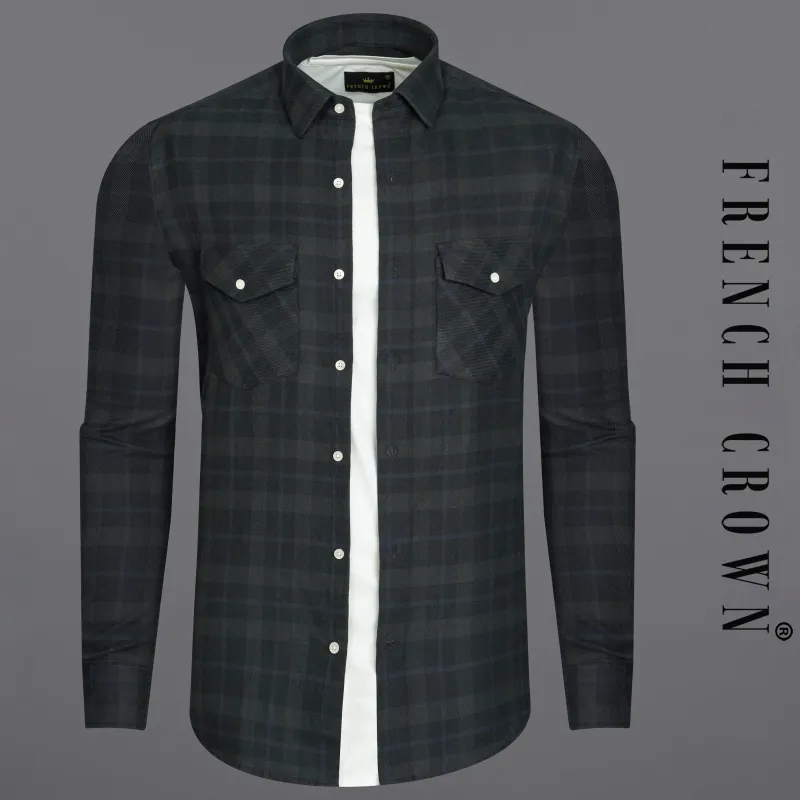 Thunder Black with Outer Space Blue Checkered Flannel Overshirt/Shacket sold by French Crown