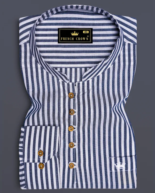 Shuttle Grey and White Striped Premium Cotton Kurta Shirt sold by French Crown