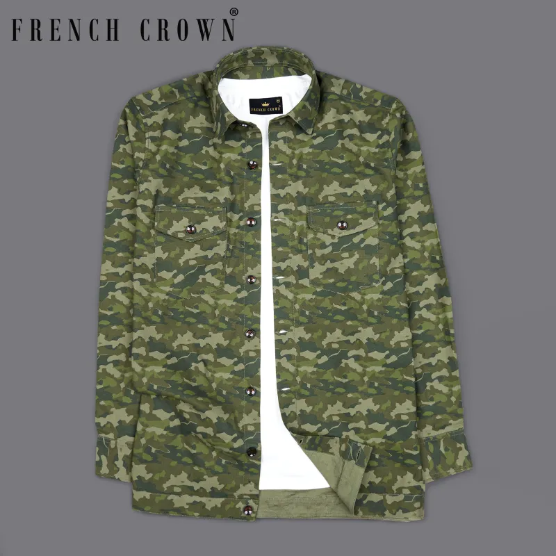 Rifle Green with Stonewall Brown Camouflage Printed Royal Oxford Designer Shirt sold by French Crown