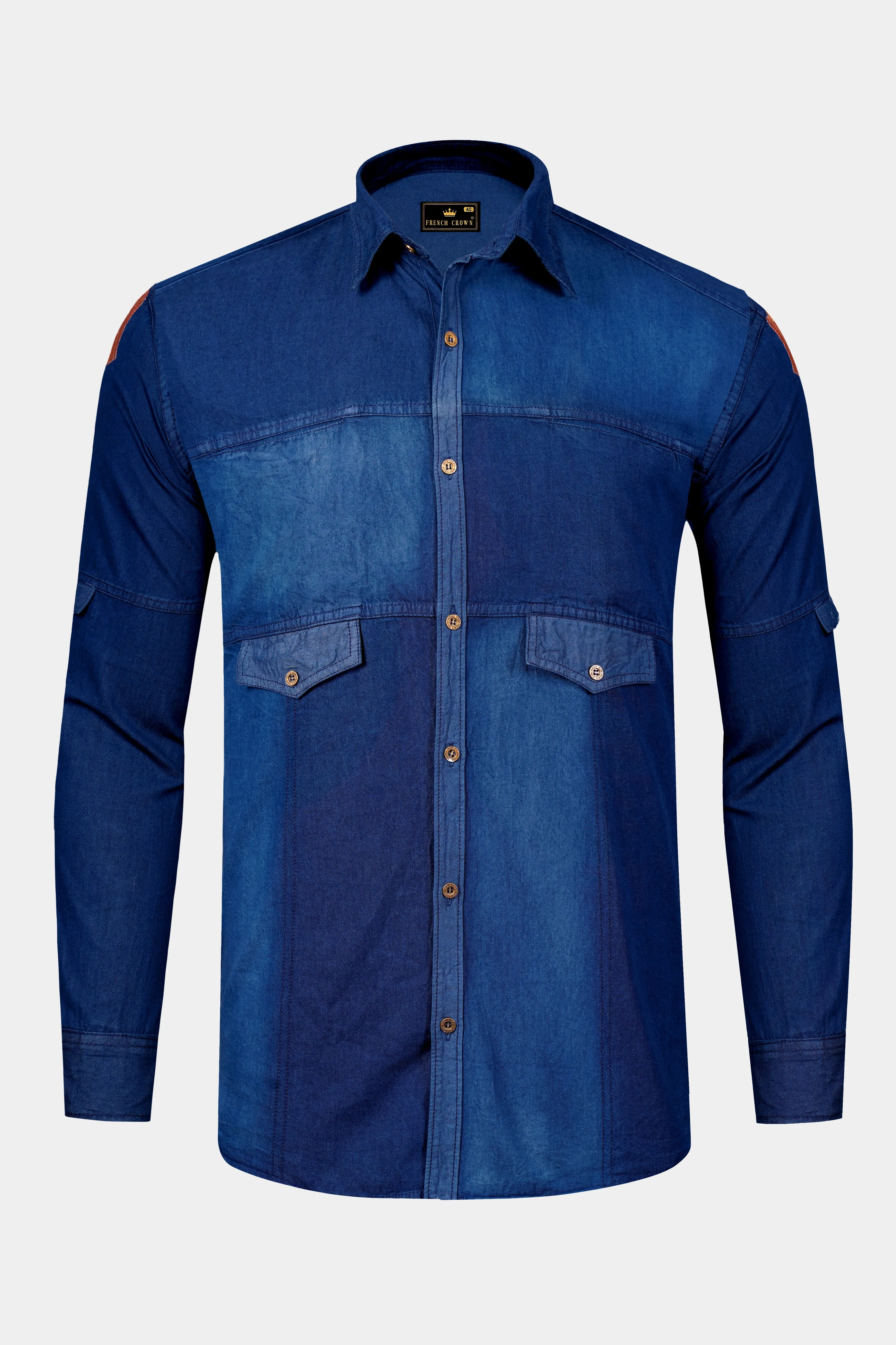 Rhino Blue Lightweight Denim Designer Shirt sold by French Crown product image thumbnail 2