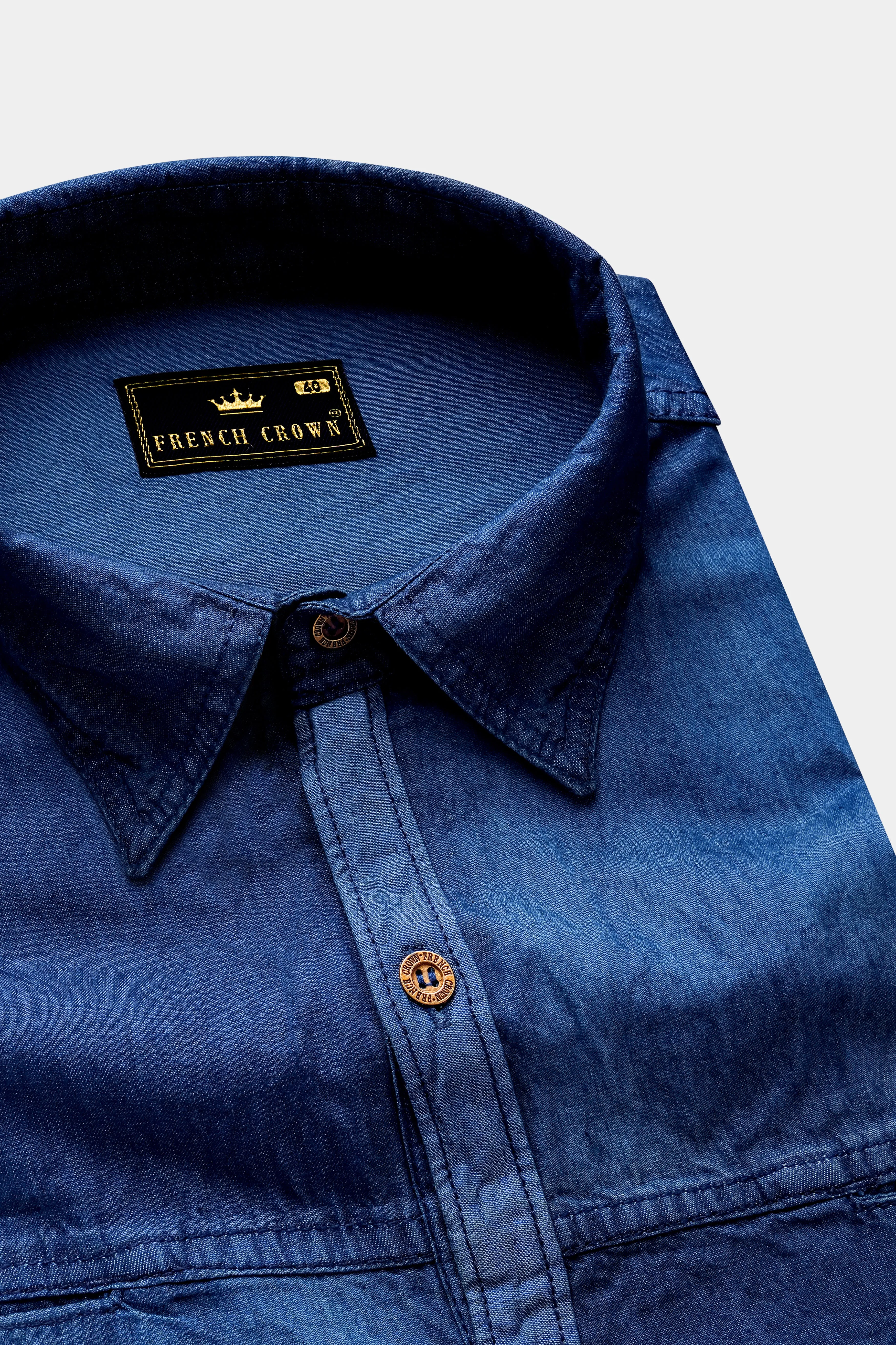 Rhino Blue Lightweight Denim Designer Shirt sold by French Crown product image thumbnail 4