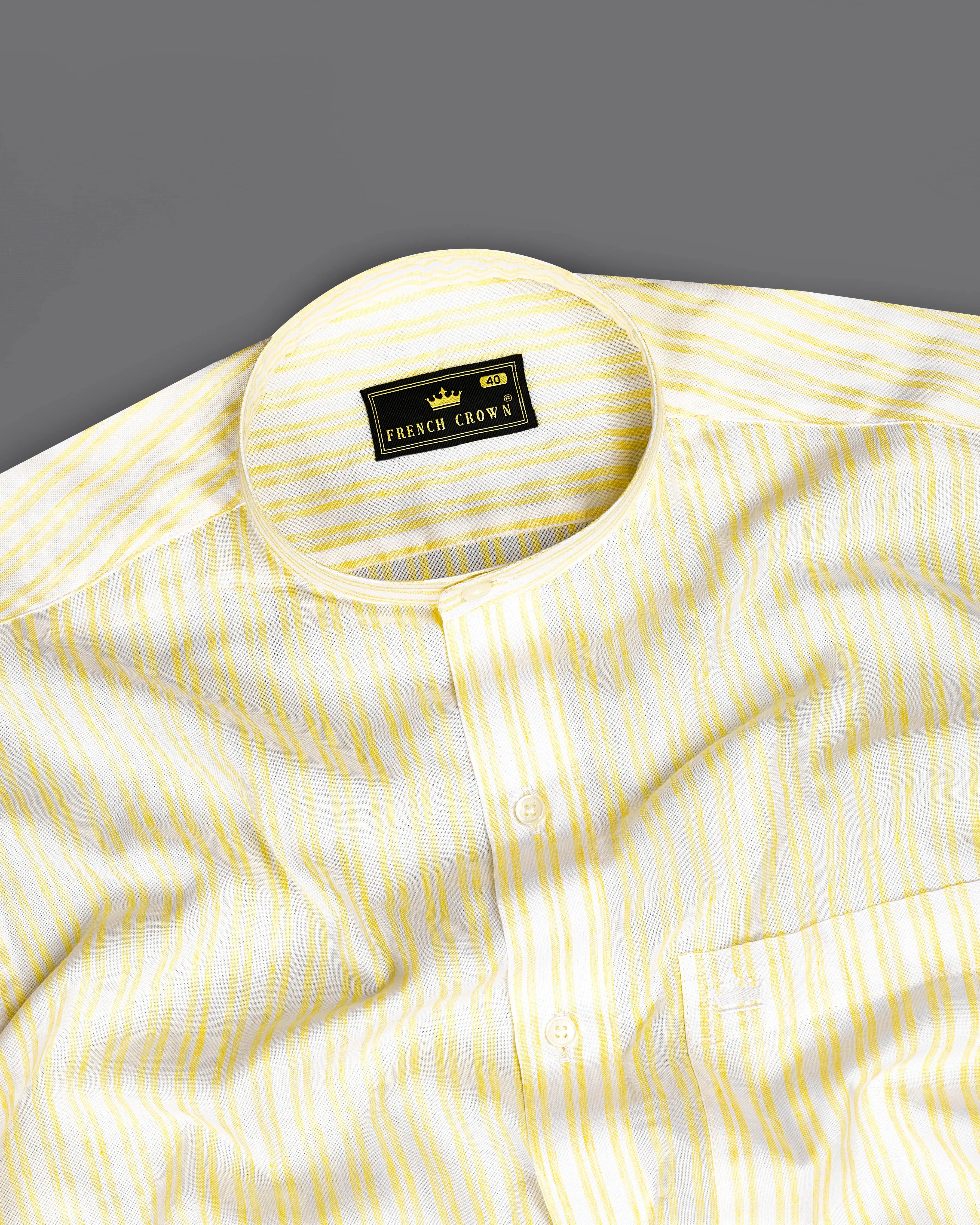 Portica Yellow and White Striped Premium Cotton Shirt sold by French Crown product image thumbnail 4