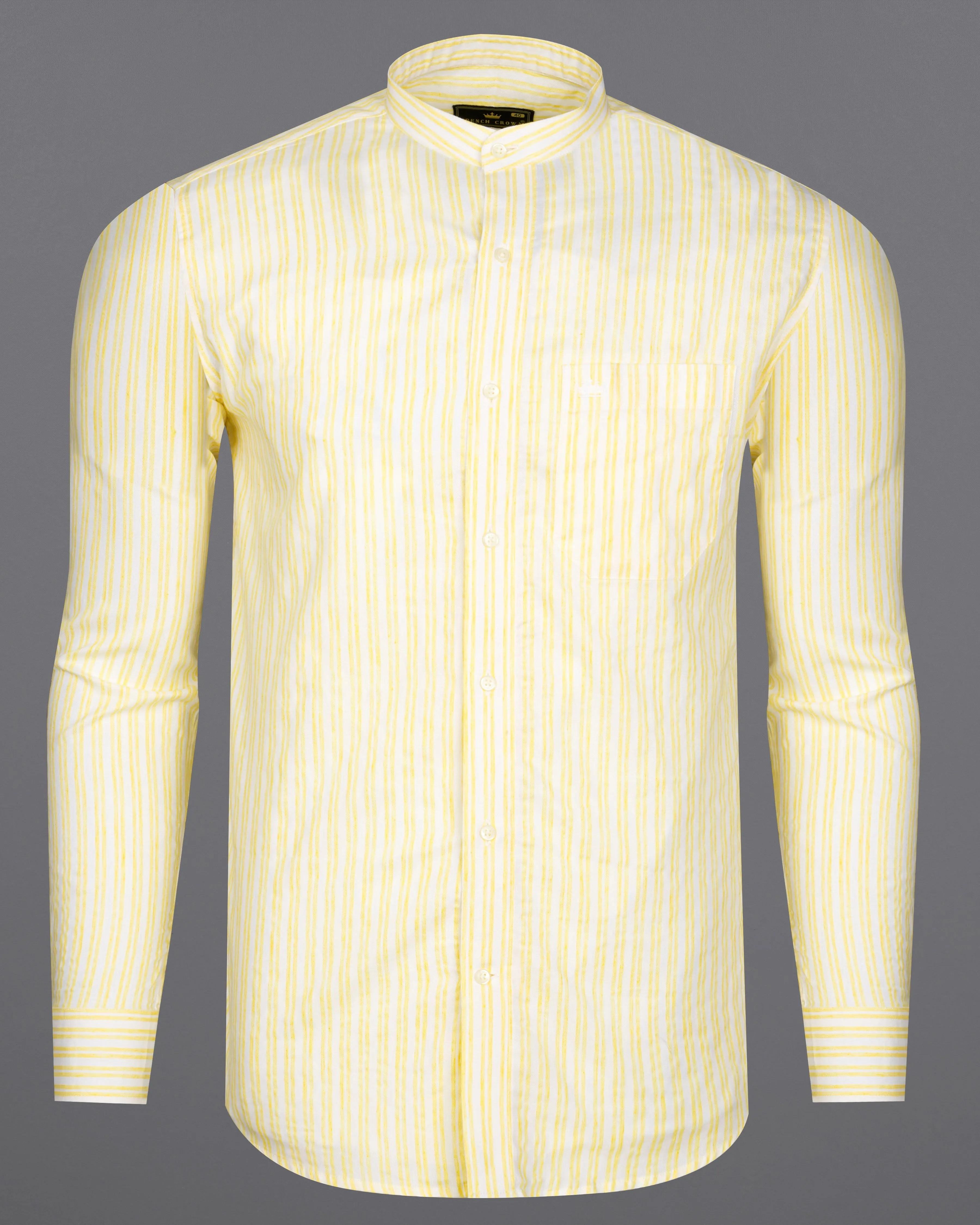 Portica Yellow and White Striped Premium Cotton Shirt sold by French Crown product image thumbnail 5