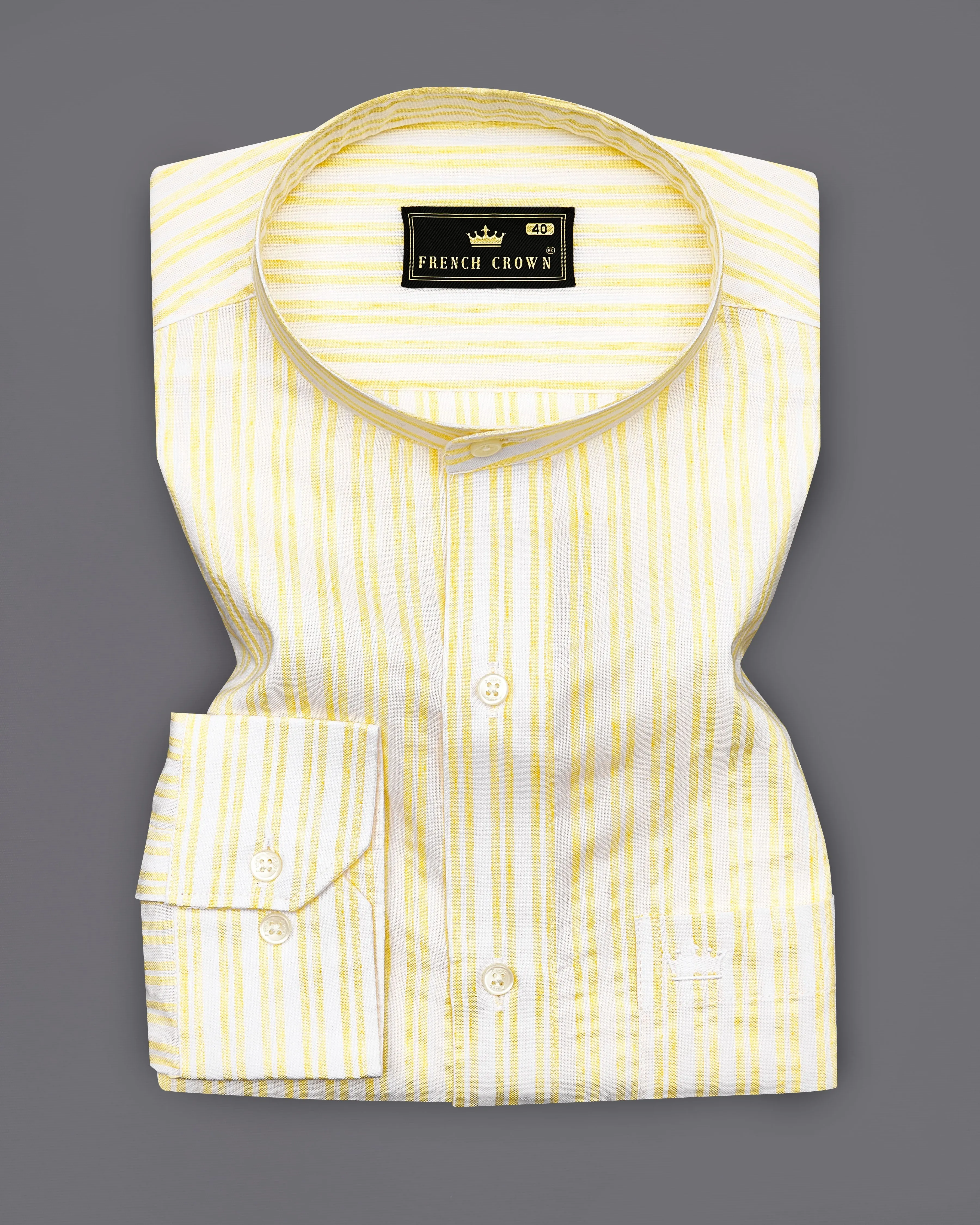 Portica Yellow and White Striped Premium Cotton Shirt sold by French Crown product image thumbnail 3