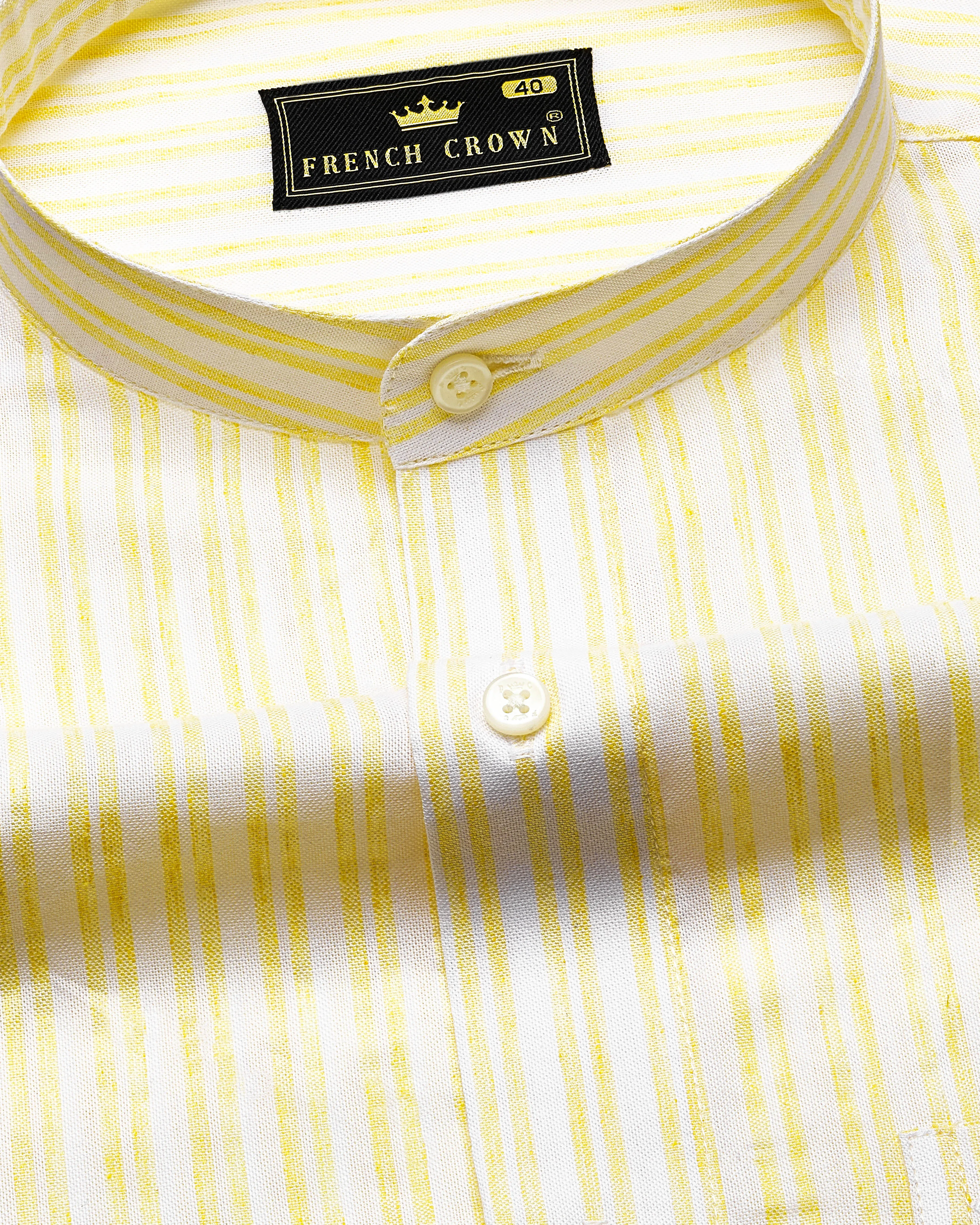 Portica Yellow and White Striped Premium Cotton Shirt sold by French Crown