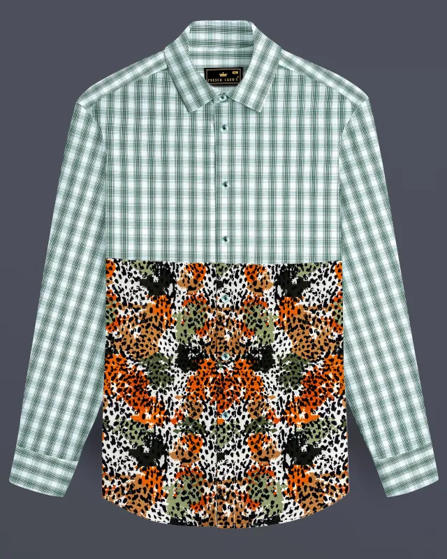 Plantation Green with White Checkered and Tiger Striped Premium Cotton Designer Shirt sold by French Crown