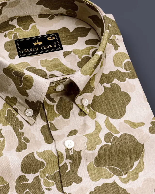 Pinoccchio Cream with Mocha Brown Printed Royal Oxford Shirt sold by French Crown