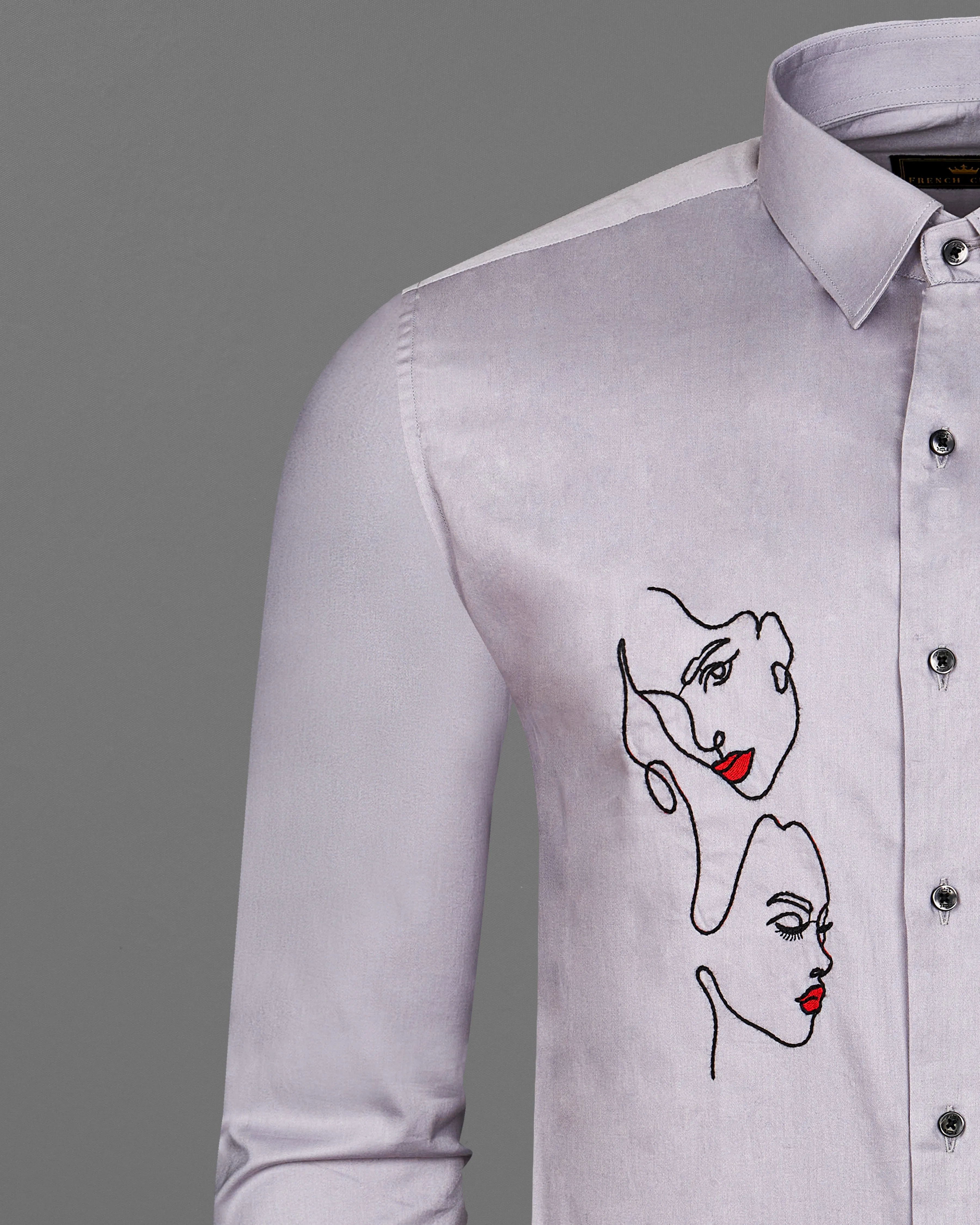 Pale Slate Lavender Subtle Sheen Embroidered Super Soft Premium Cotton Shirt sold by French Crown