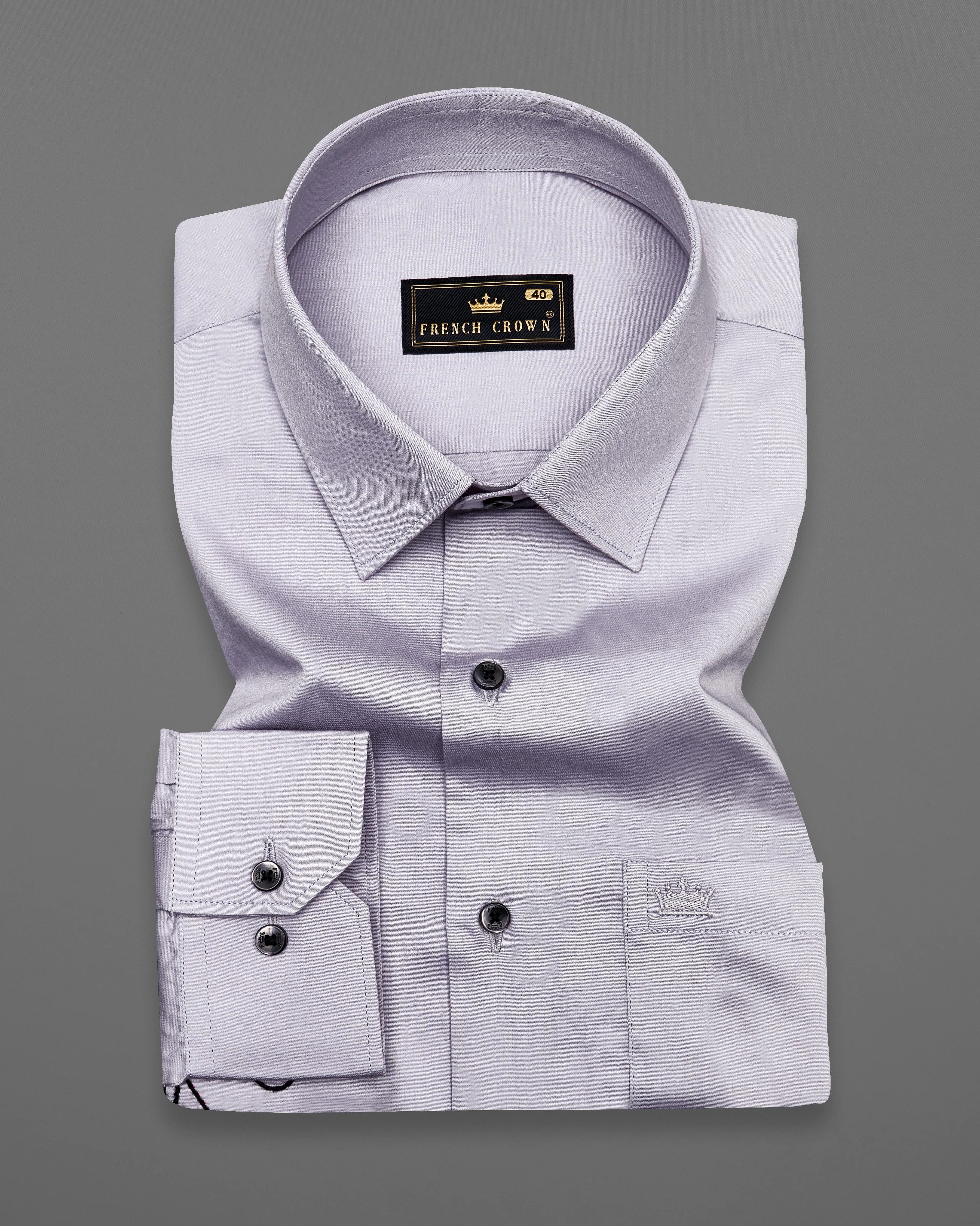 Pale Slate Lavender Subtle Sheen Embroidered Super Soft Premium Cotton Shirt sold by French Crown product image thumbnail 5