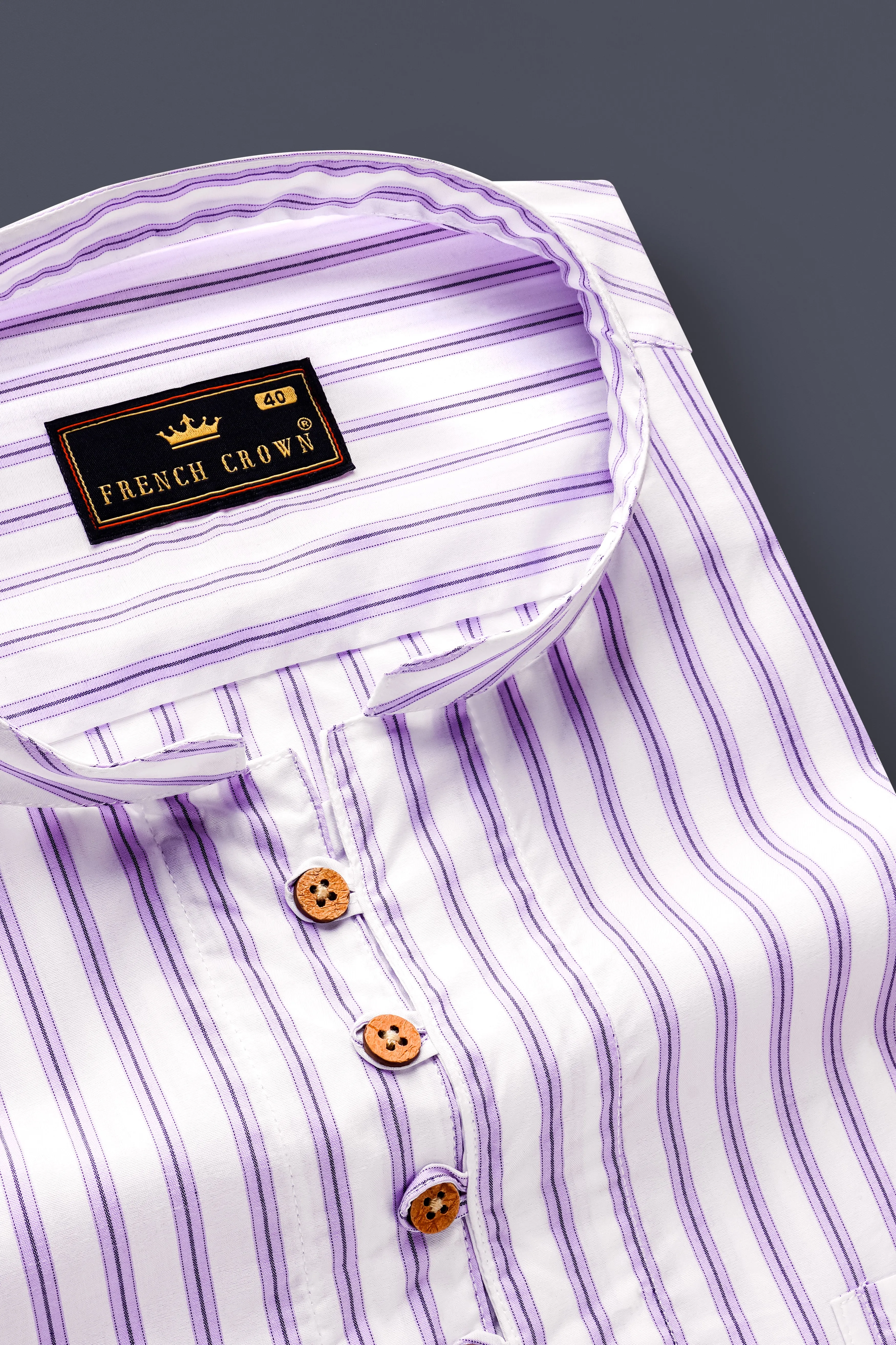 Pale Lilac Light Purple White Striped Premium Cotton Kurta Shirt sold by French Crown product image thumbnail 4