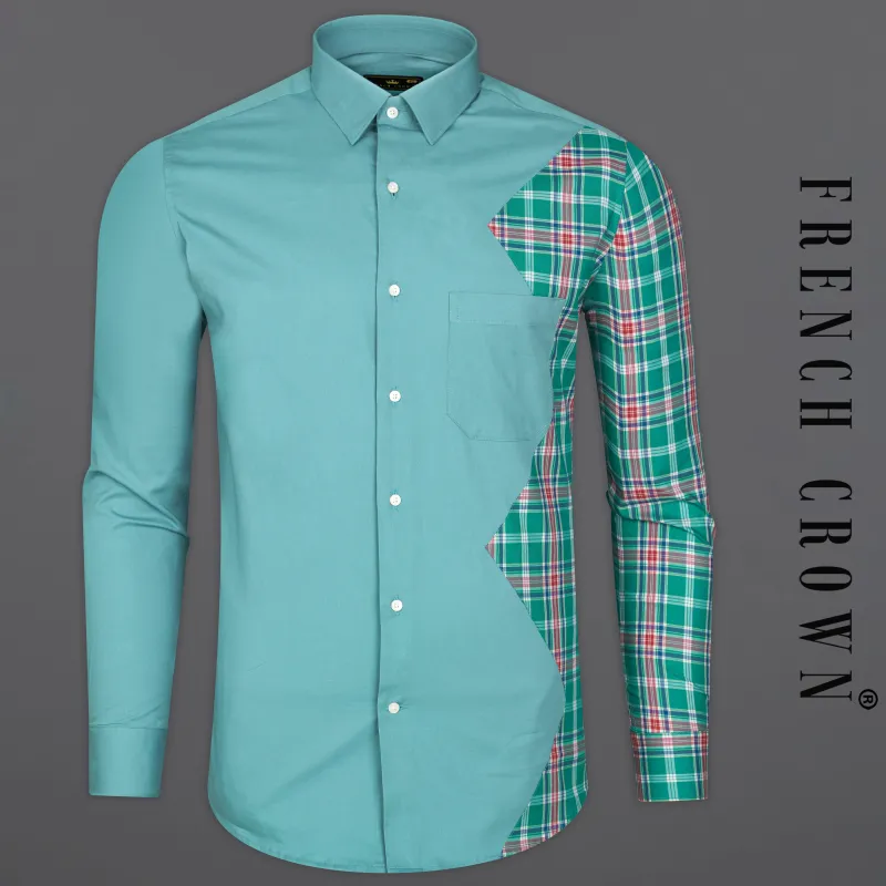 Oxley Green with Multicolour Checkered Royal Oxford Designer Shirt sold by French Crown
