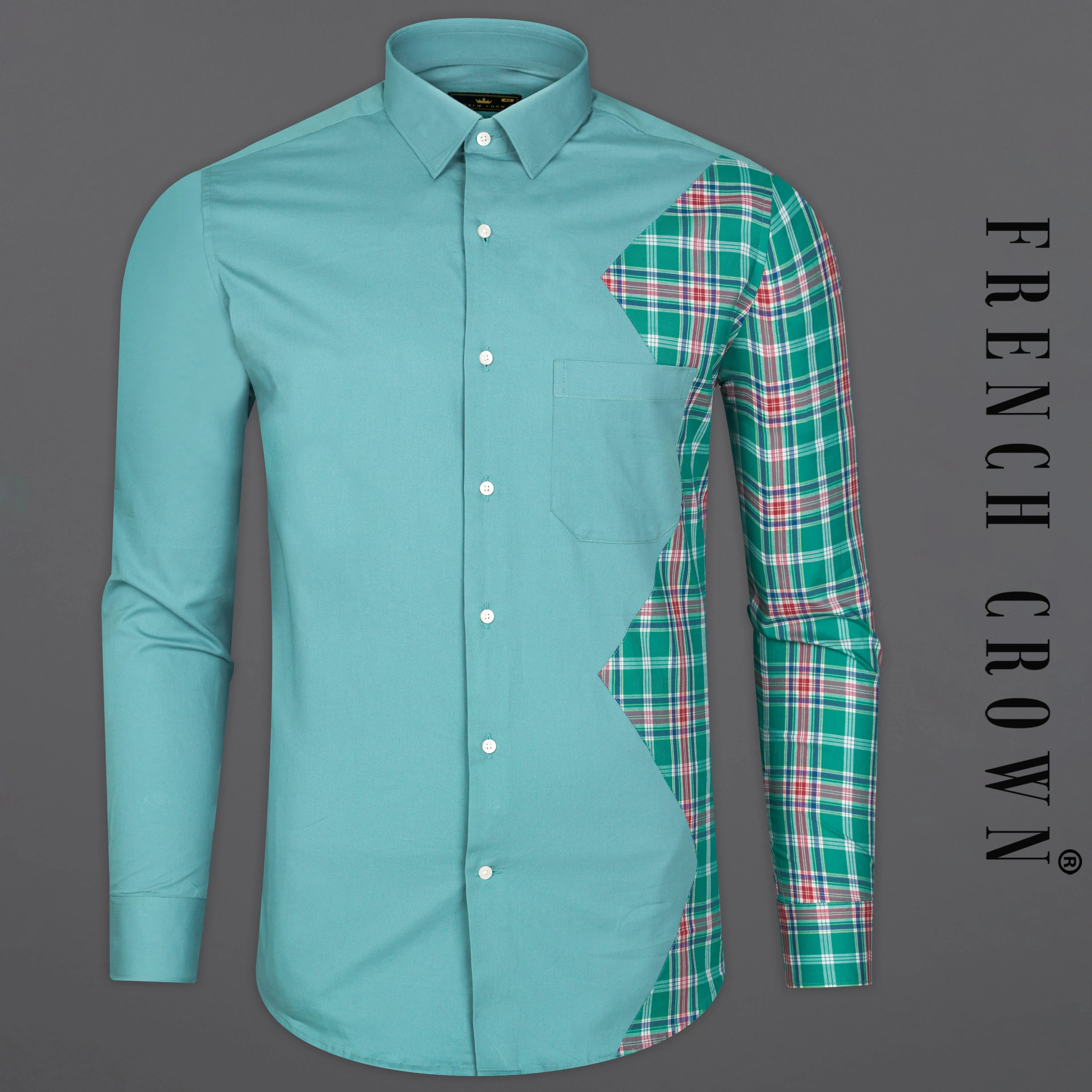 Oxley Green with Multicolour Checkered Royal Oxford Designer Shirt sold by French Crown