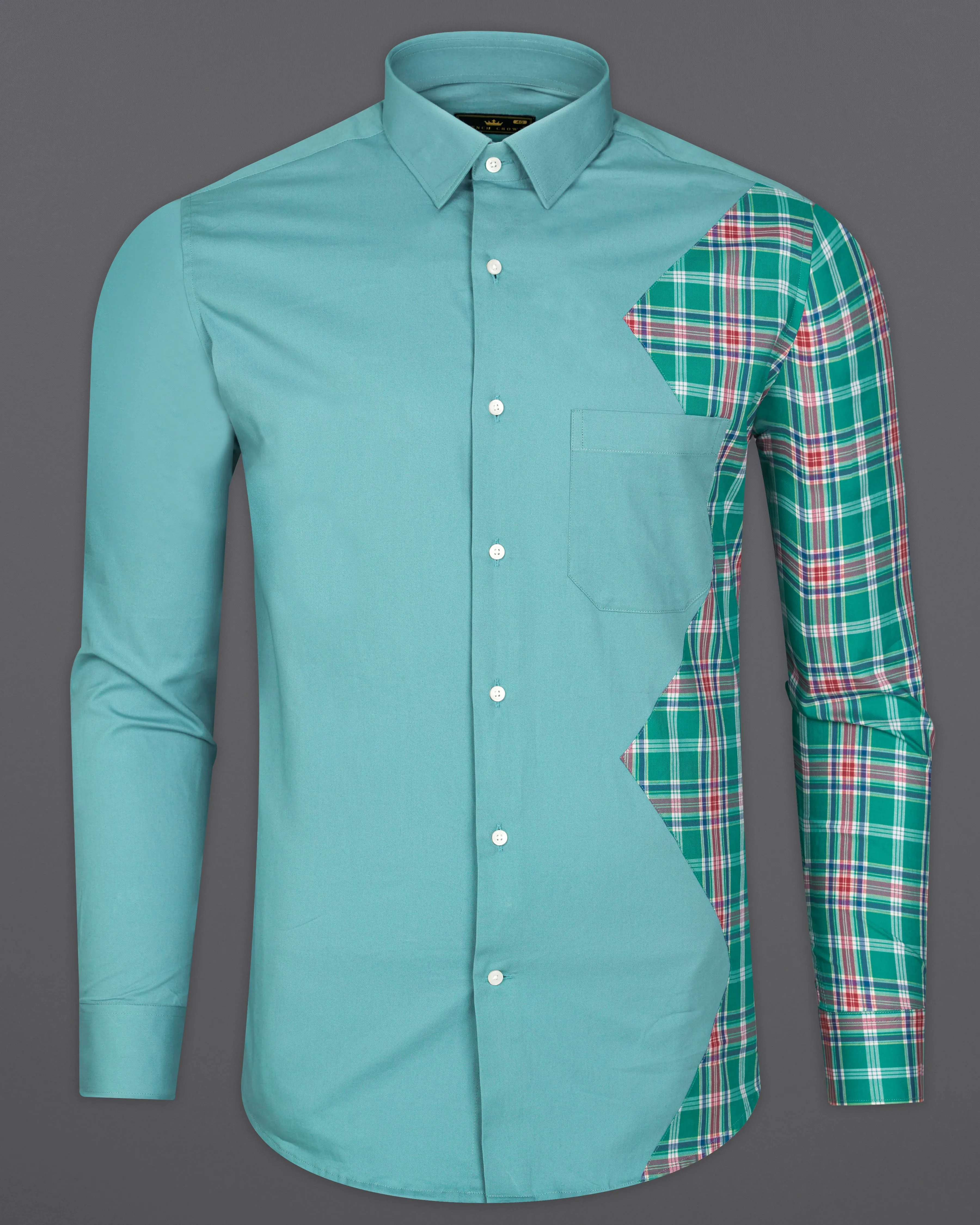Oxley Green with Multicolour Checkered Royal Oxford Designer Shirt sold by French Crown product image thumbnail 2