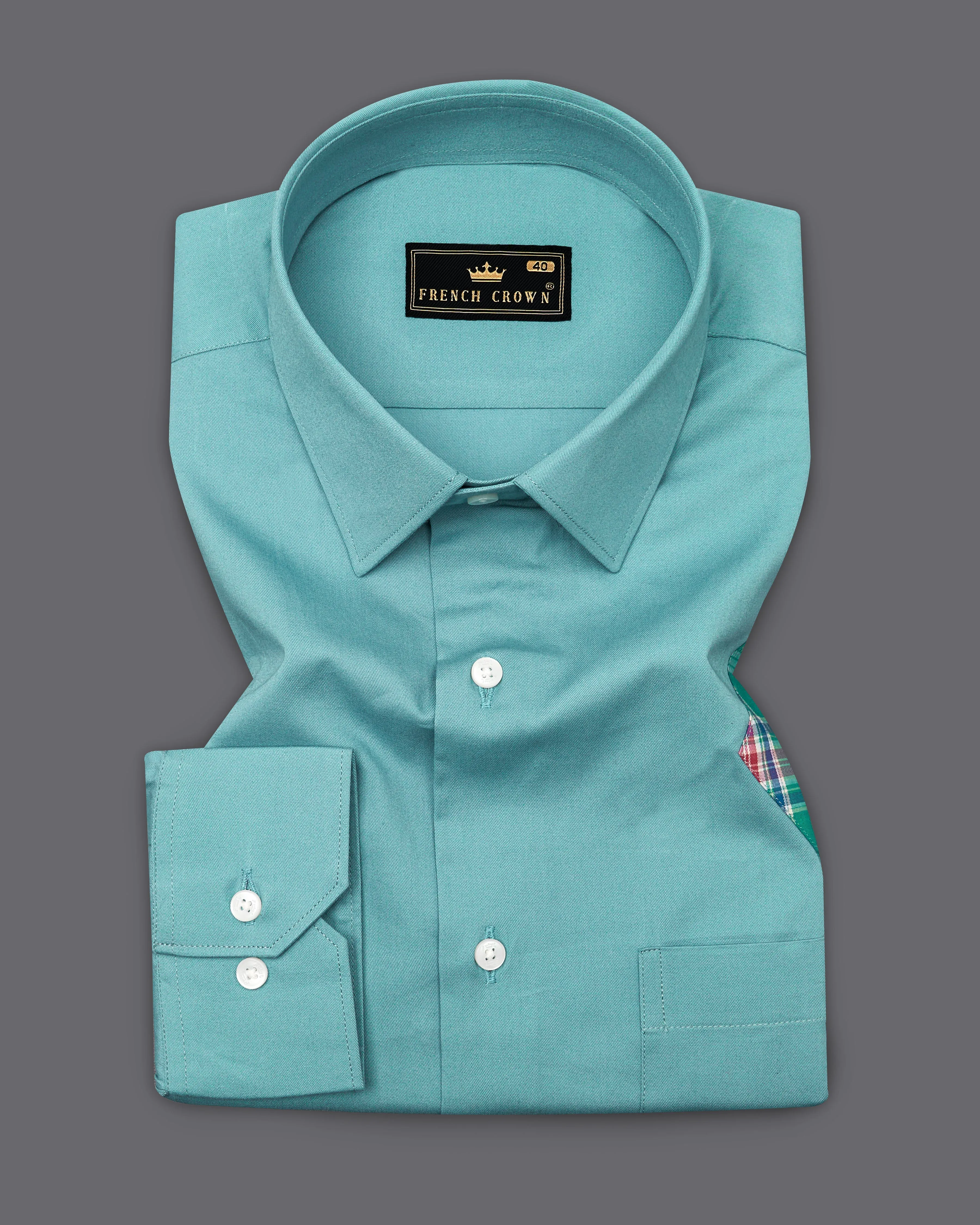 Oxley Green with Multicolour Checkered Royal Oxford Designer Shirt sold by French Crown product image thumbnail 5