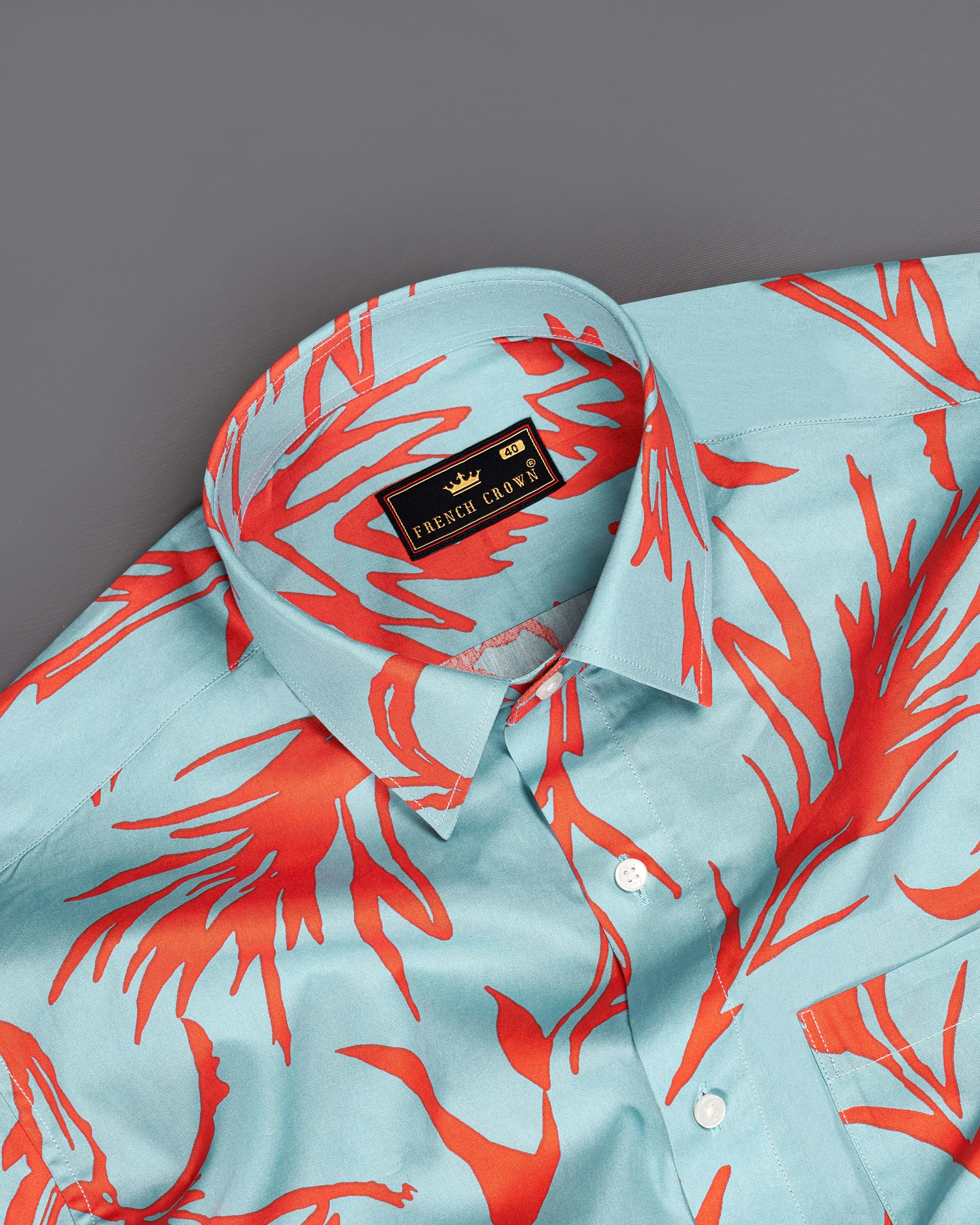 Opal Light Blue with Faded Red Printed Premium Cotton Shirt sold by French Crown product image thumbnail 4